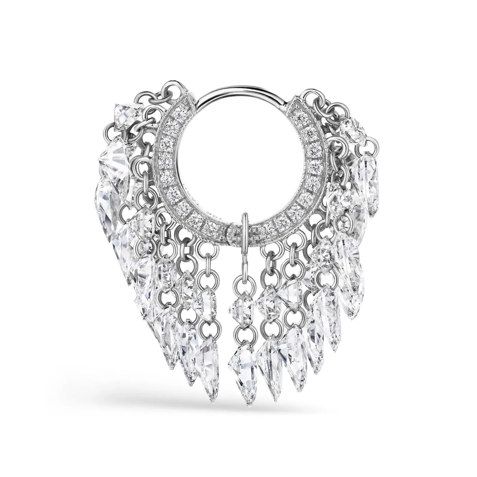 Floating Diamond Tassel Hoop Earring