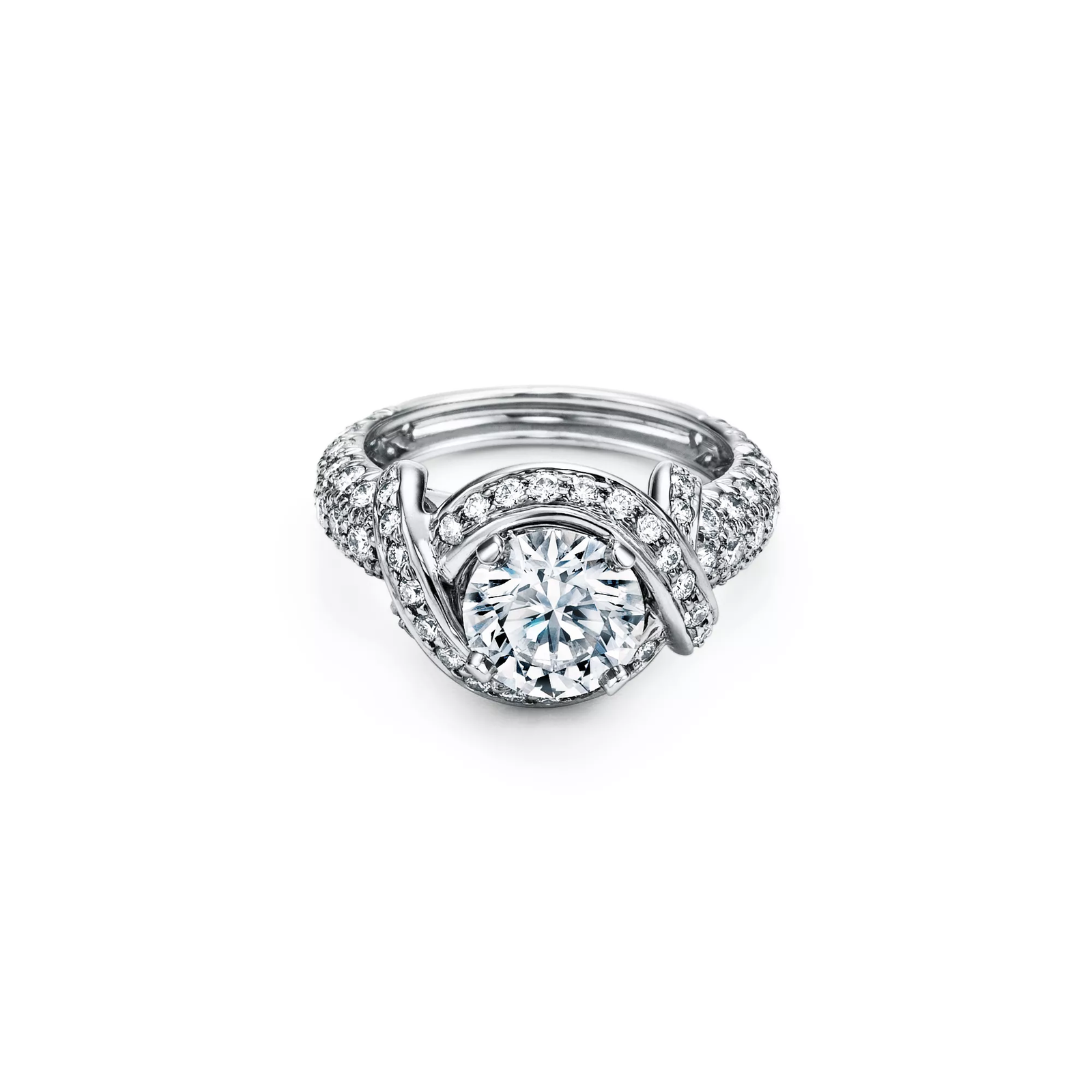 Ribbon Engagement Ring with a Diamond Platinum Band