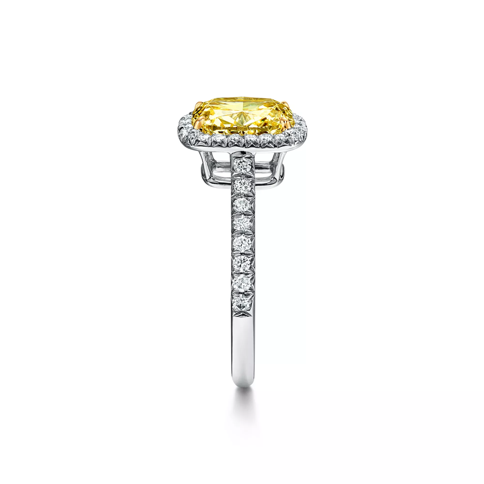 Cushion-cut Halo Engagement Ring with a Diamond Platinum Band