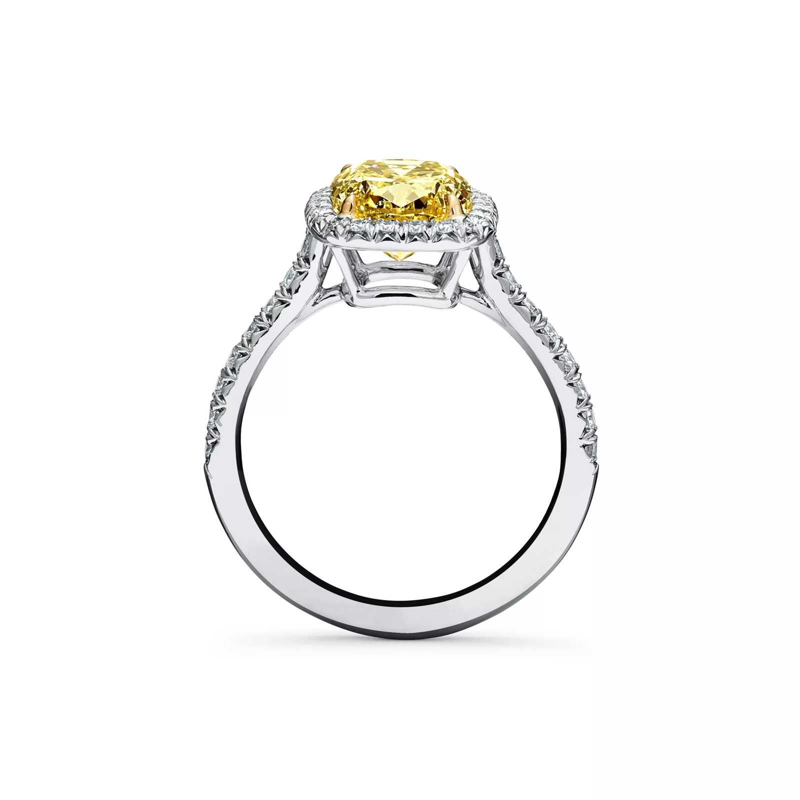 Cushion-cut Halo Engagement Ring with a Diamond Platinum Band