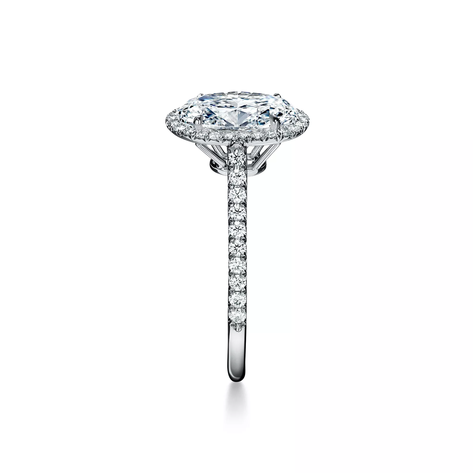 Oval Halo Engagement Ring with a Diamond Platinum Band