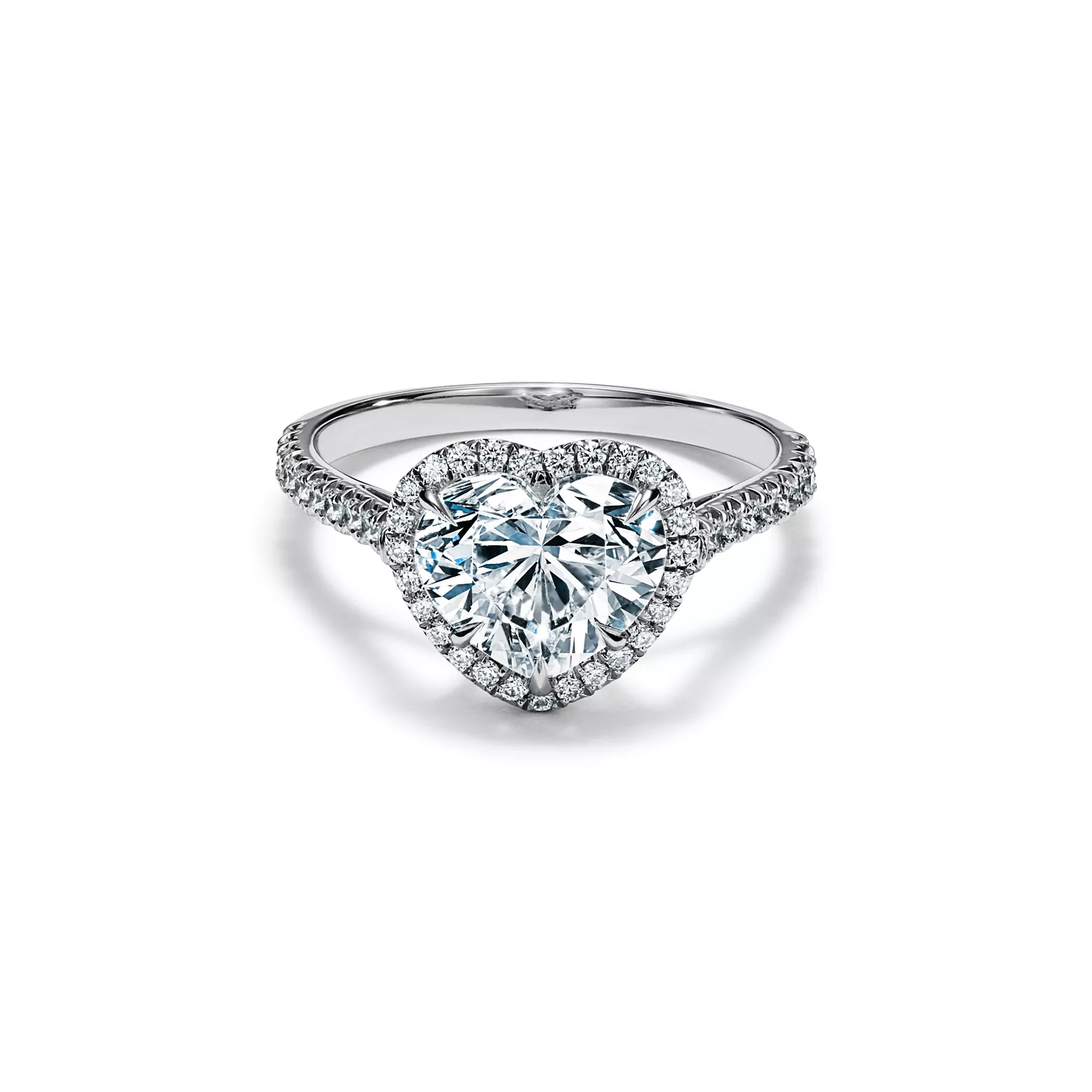 Heart-shaped Halo Engagement Ring with a Diamond Platinum Band