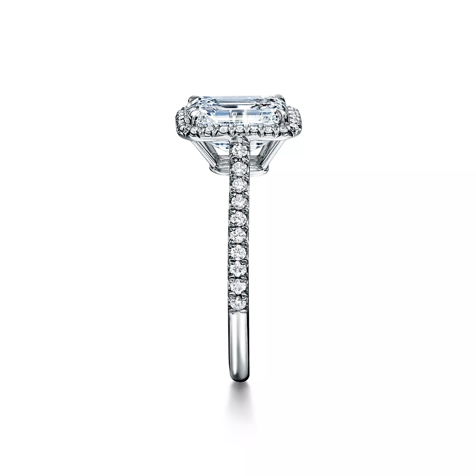 Emerald-cut Halo Engagement Ring with a Diamond Platinum Band