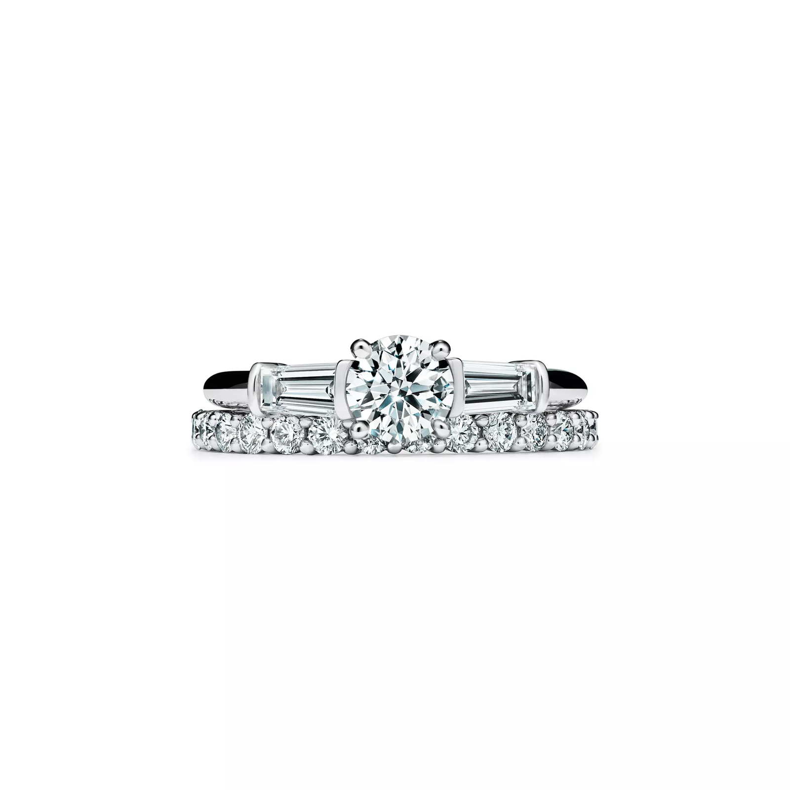 Engagement Ring with Baguette Side Stones in Platinum
