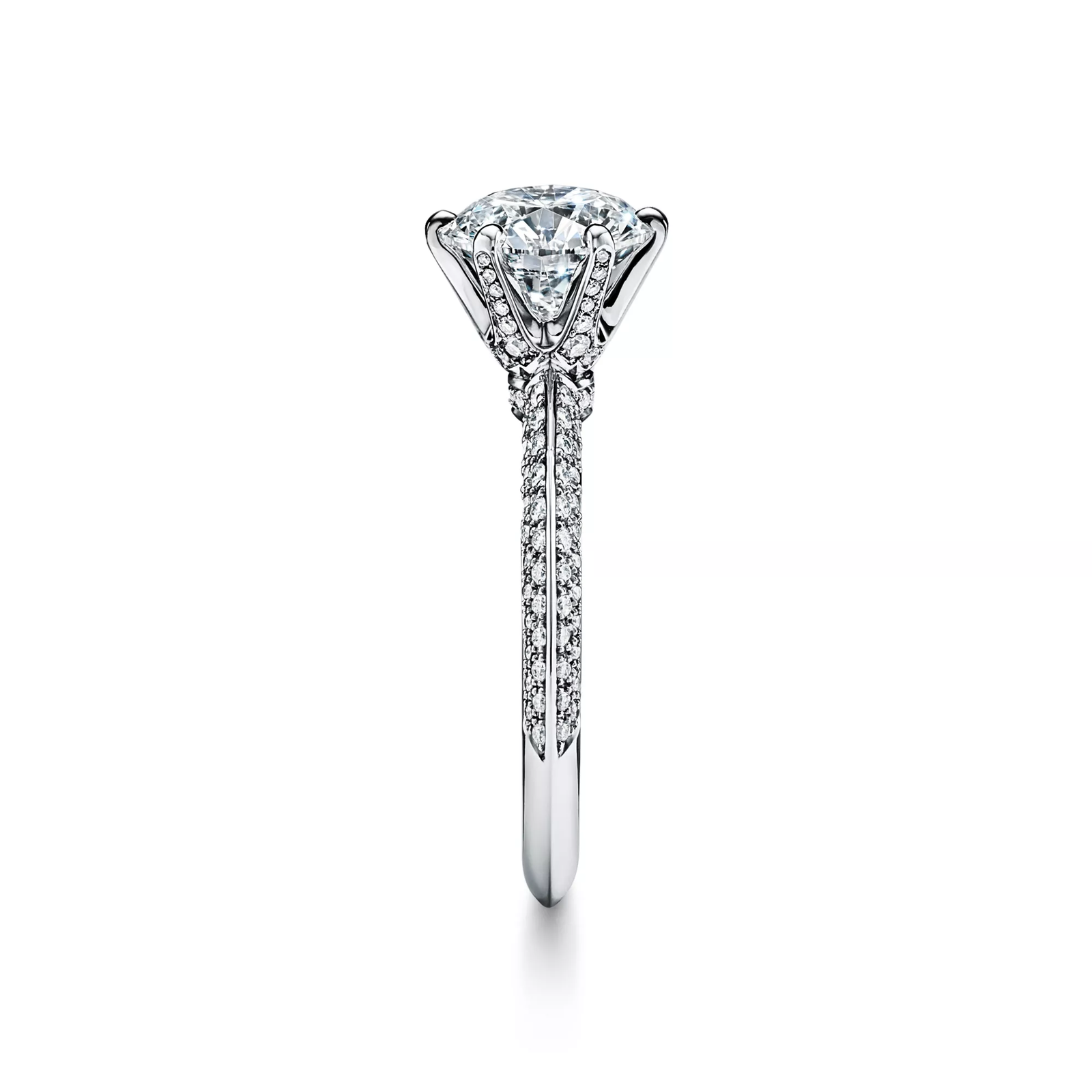 Engagement Ring with a Pave Diamond Band in Platinum