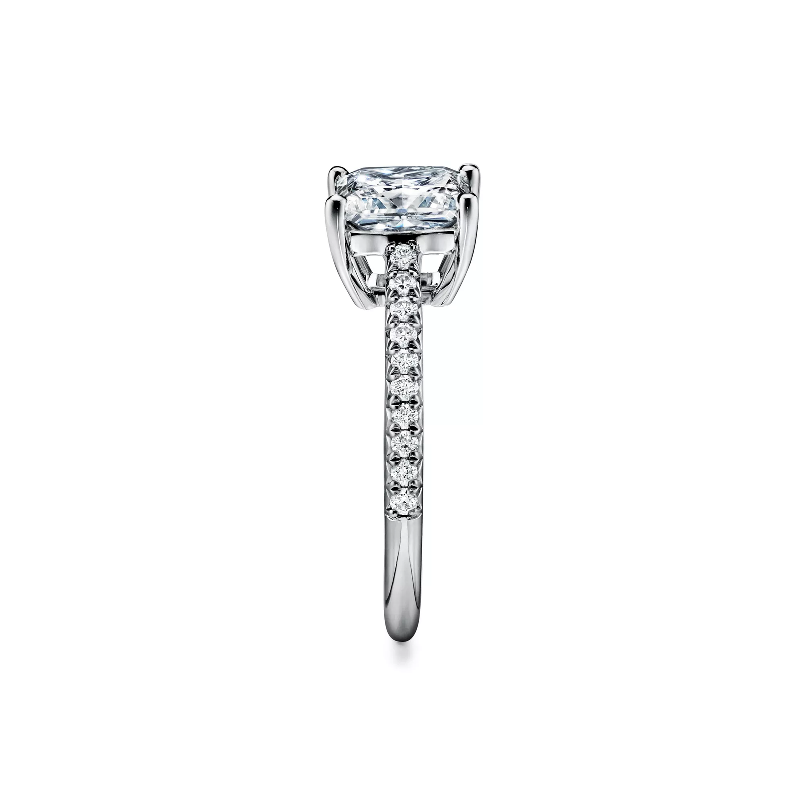 Princess-cut Engagement Ring with a Pave Diamond Band in Platinum