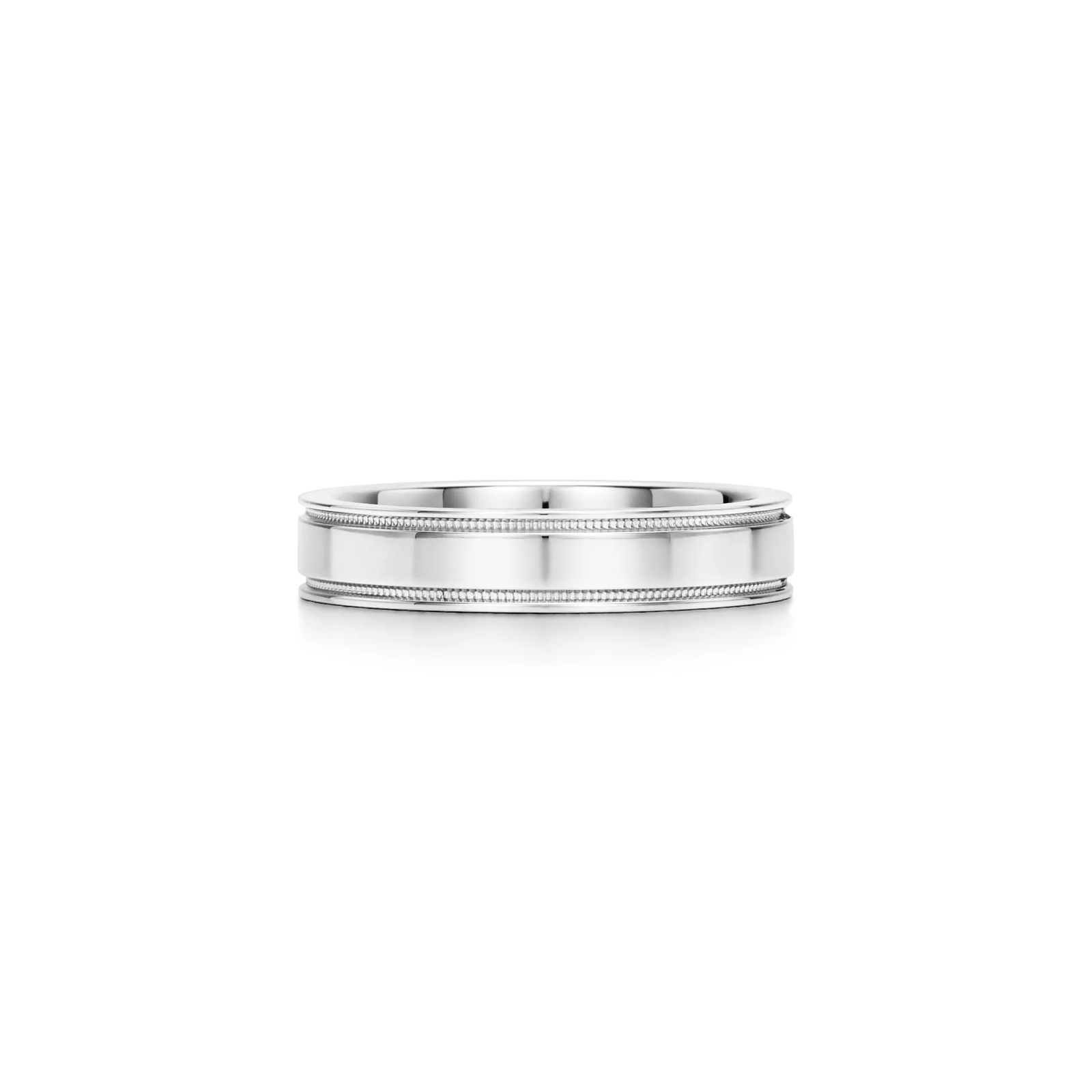 Double Milgrain Band Ring in Platinum with a Diamond, 4 mm Wide
