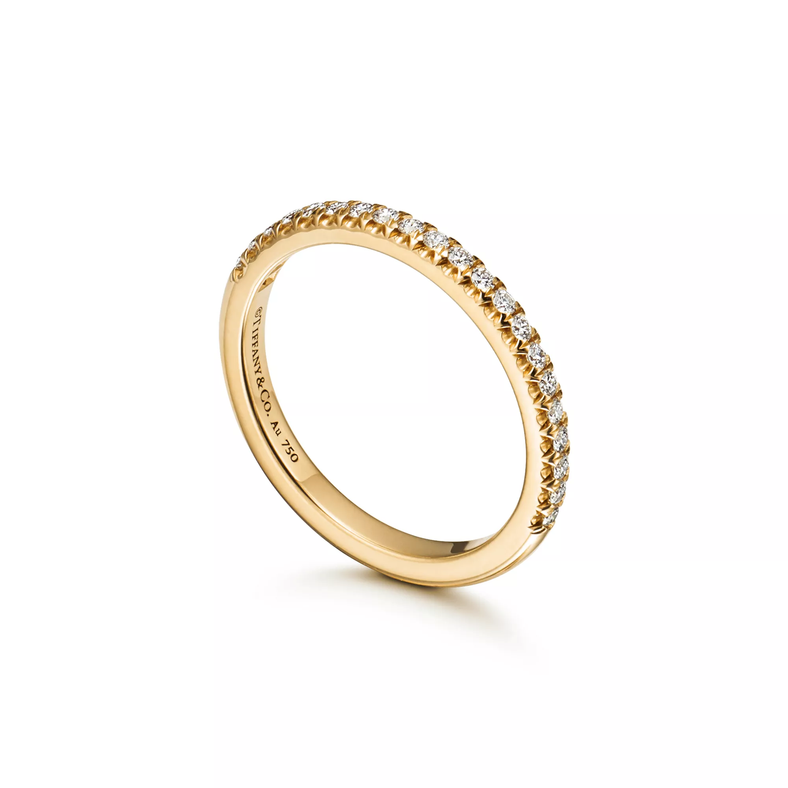 Half Eternity Ring in Yellow Gold with Diamonds, 2 mm Wide