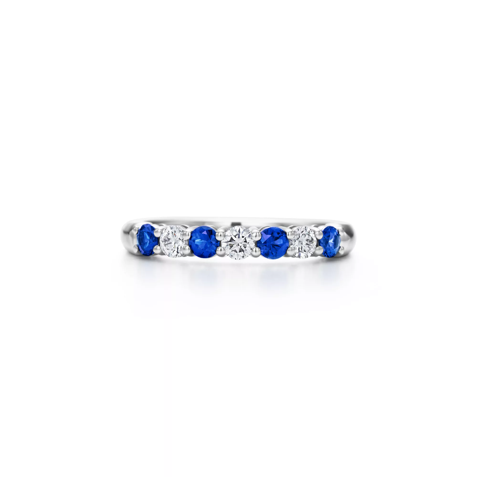 Band Ring in Platinum with a Half-Circle of Sapphires & Diamonds
