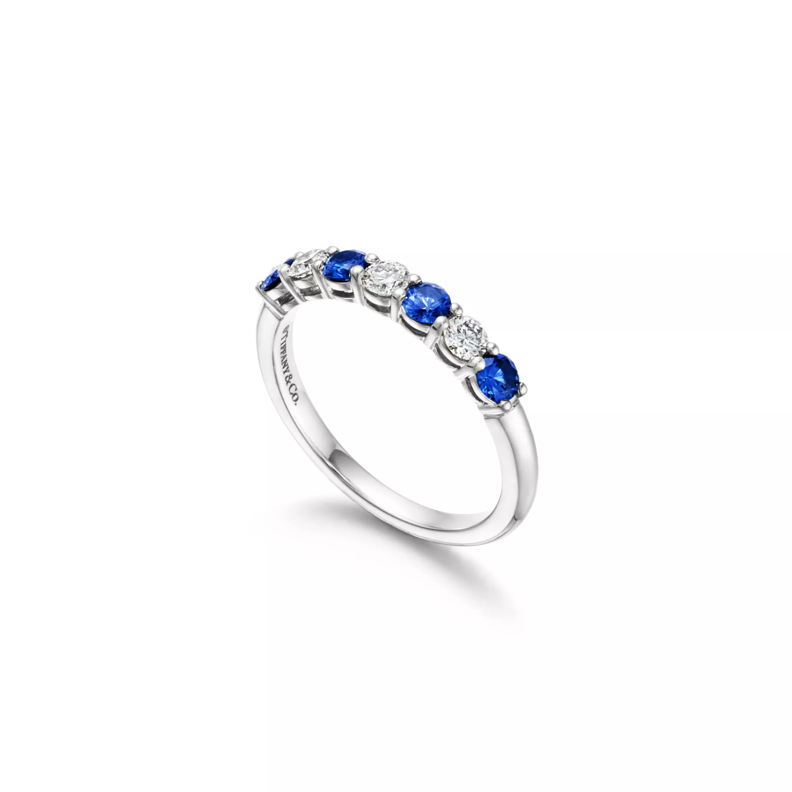 Band Ring in Platinum with a Half-Circle of Sapphires & Diamonds