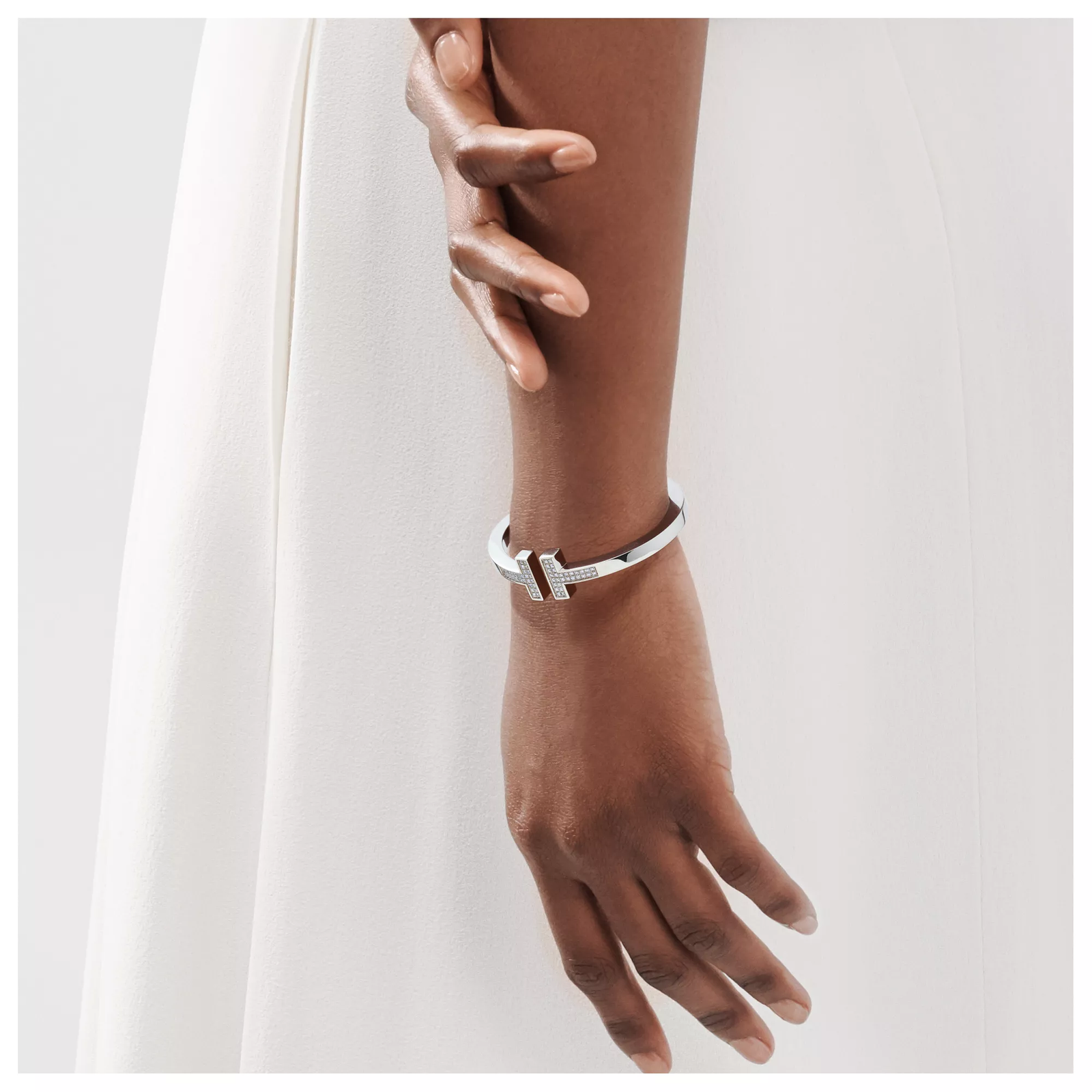 Pave Diamond Square Bracelet in White Gold
