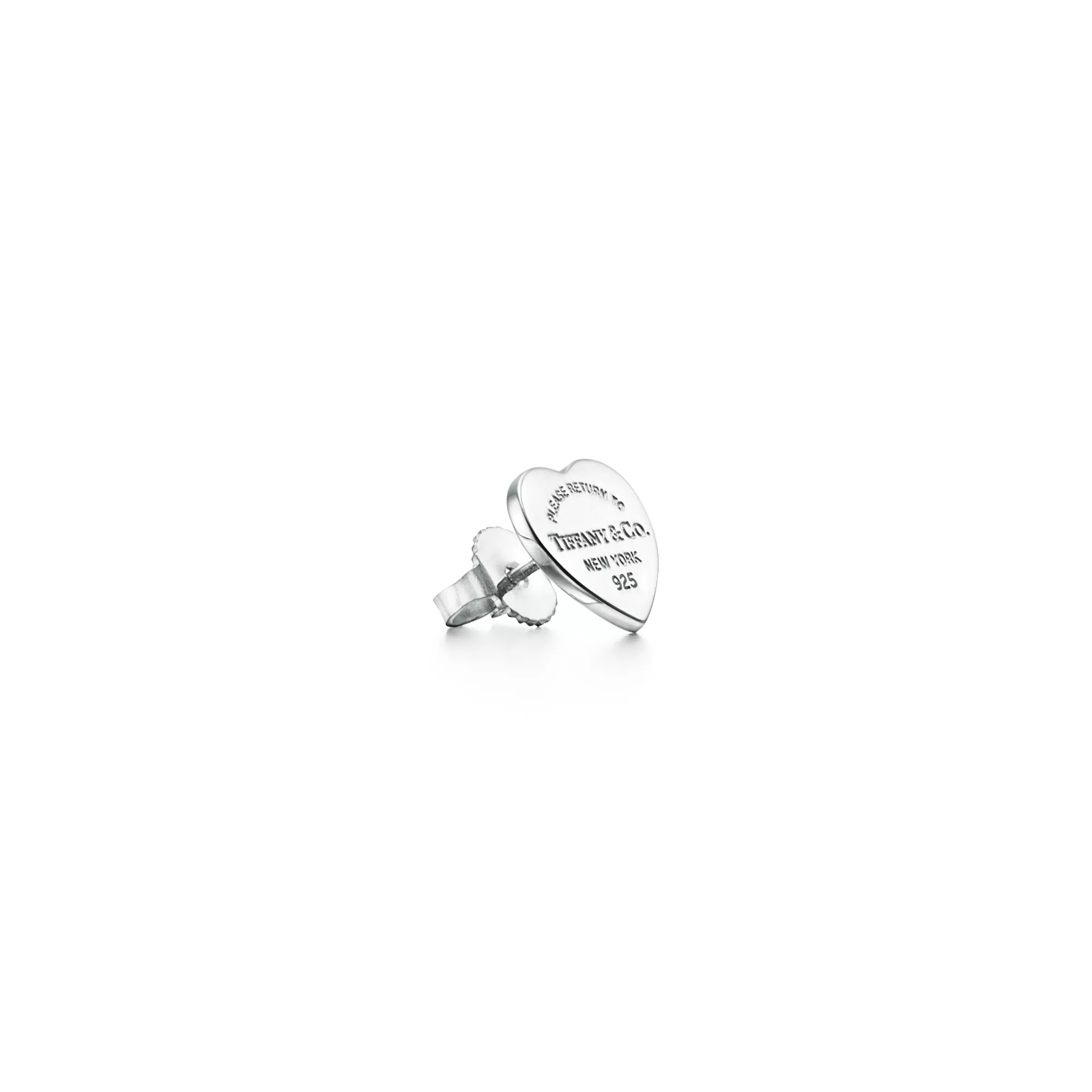 Heart Tag Stud Earrings in Silver, Mini