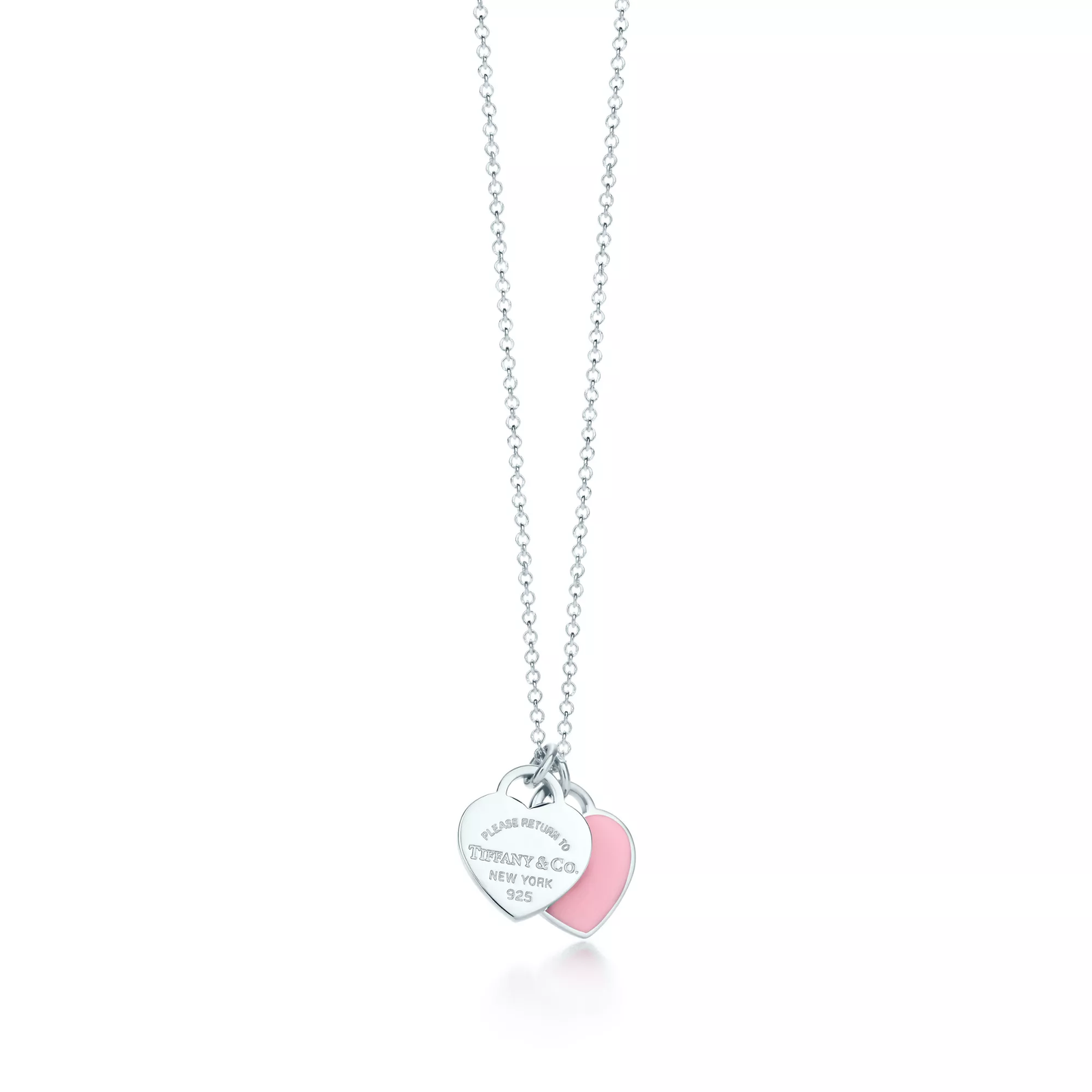 Pink Double Heart Tag Pendant in Silver, Mini
