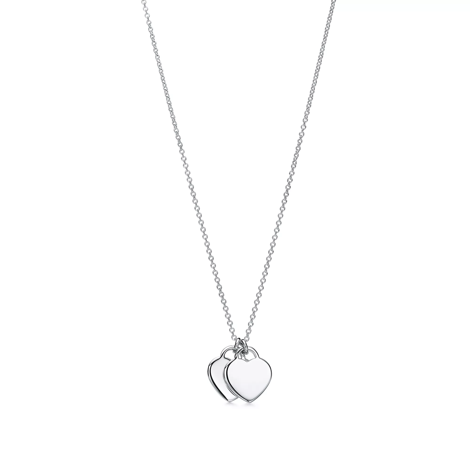 Pink Double Heart Tag Pendant in Silver, Mini