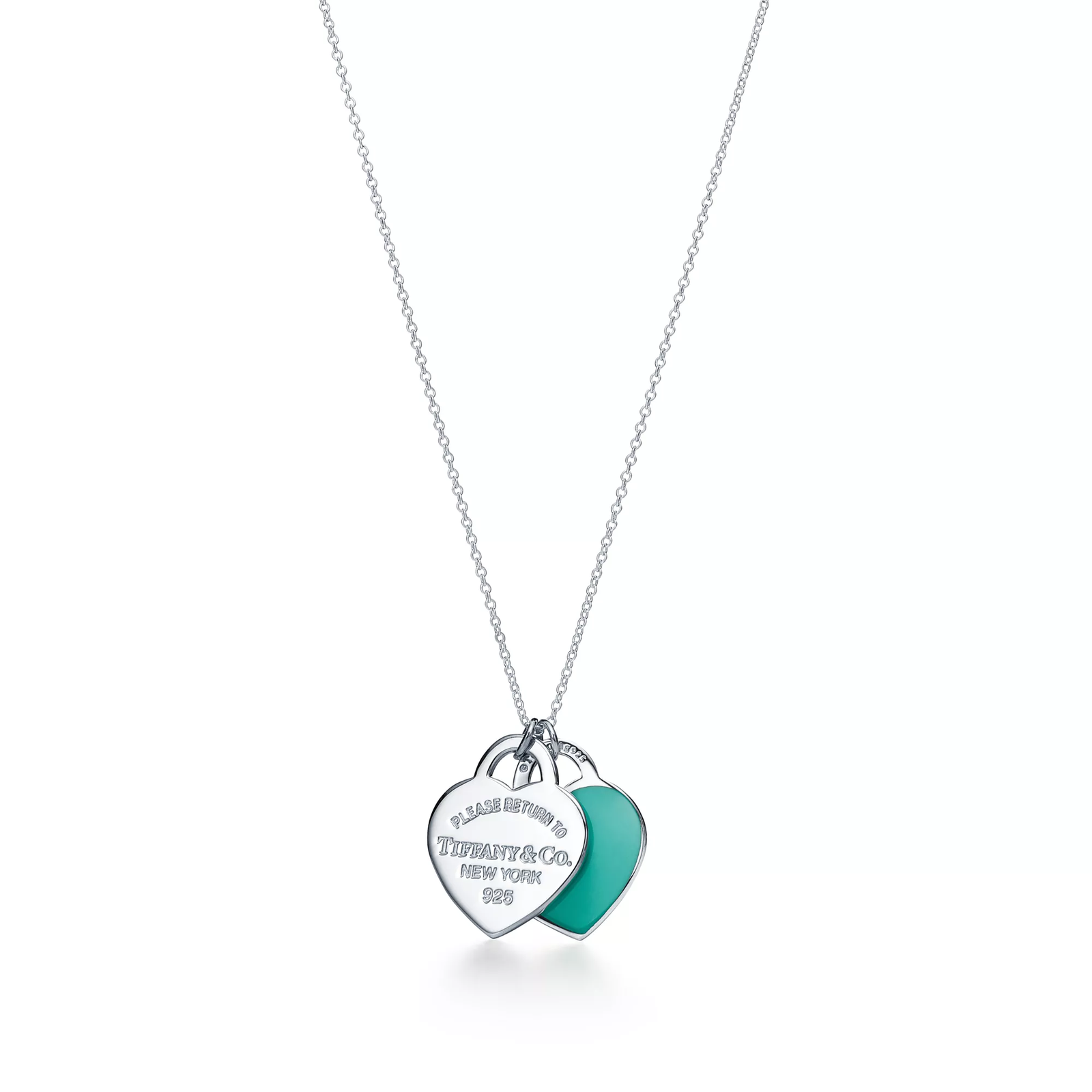 Tiffany Blue Double Heart Tag Pendant in Silver, Small