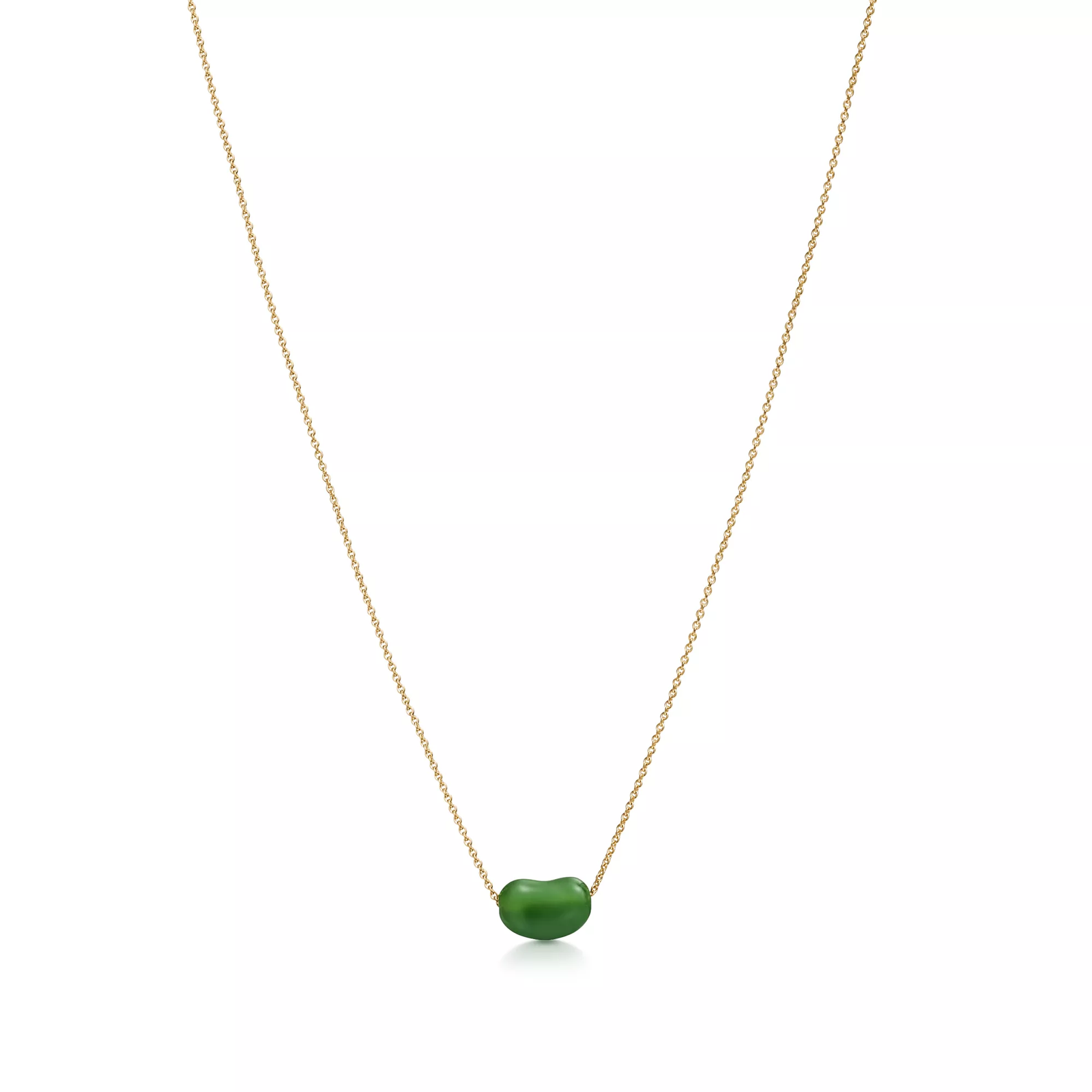 Bean design Pendant in Yellow Gold with Green Nephrite Jade