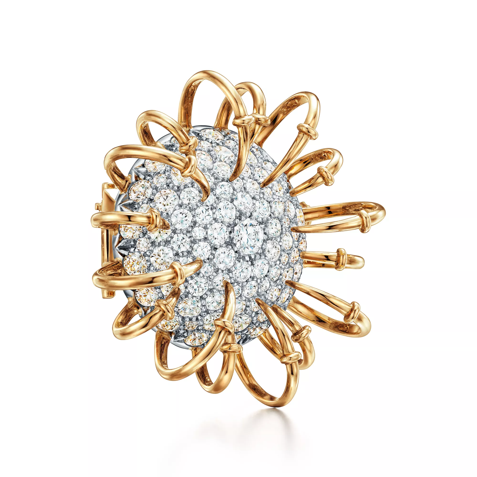 Brooch in Yellow Gold and Platinum with Diamonds