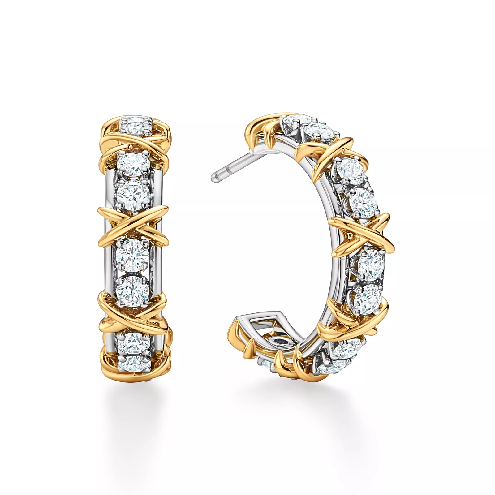 Hoop Earrings in Platinum and Yellow Gold with Diamonds