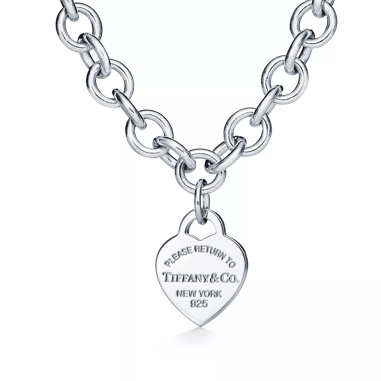 Heart Tag Chain Link Necklace in Silver