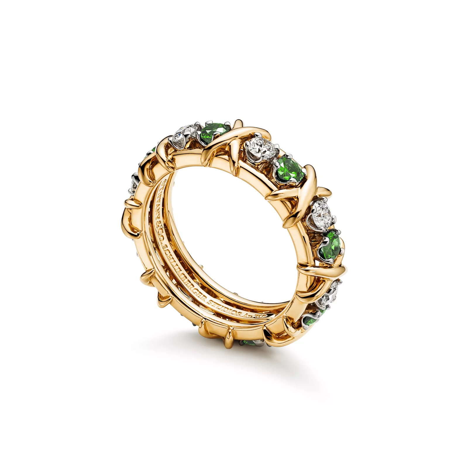 Ring in Gold and Platinum with Diamonds and Tsavorites