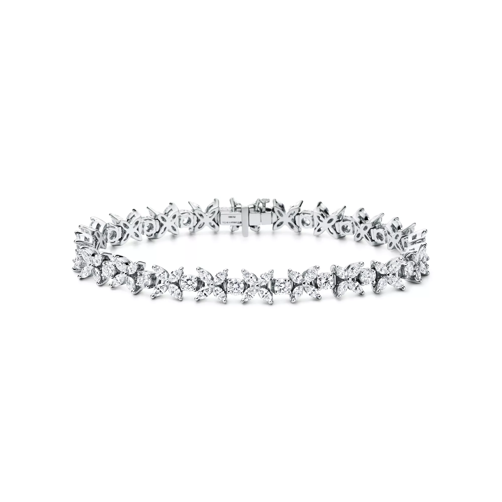 Cluster Tennis Bracelet in Platinum with Diamonds