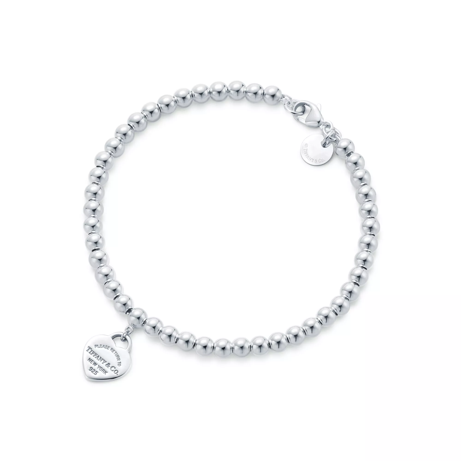 Tiffany Blue Heart Tag Bead Bracelet in Silver, 4 mm