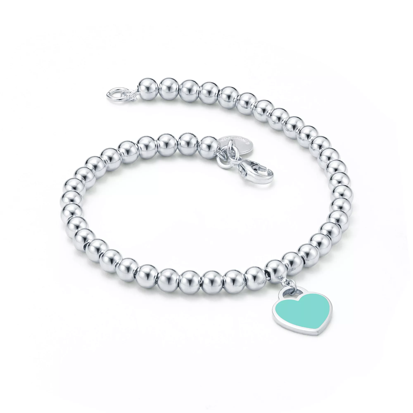Tiffany Blue Heart Tag Bead Bracelet in Silver, 4 mm