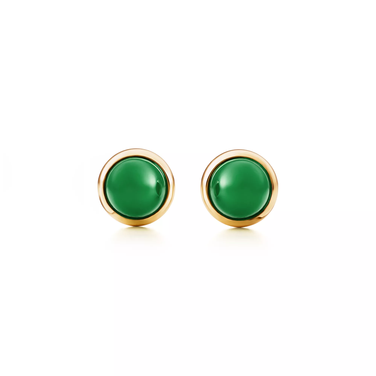 Cabochon Earrings in Yellow Gold with Green Nephrite Jade