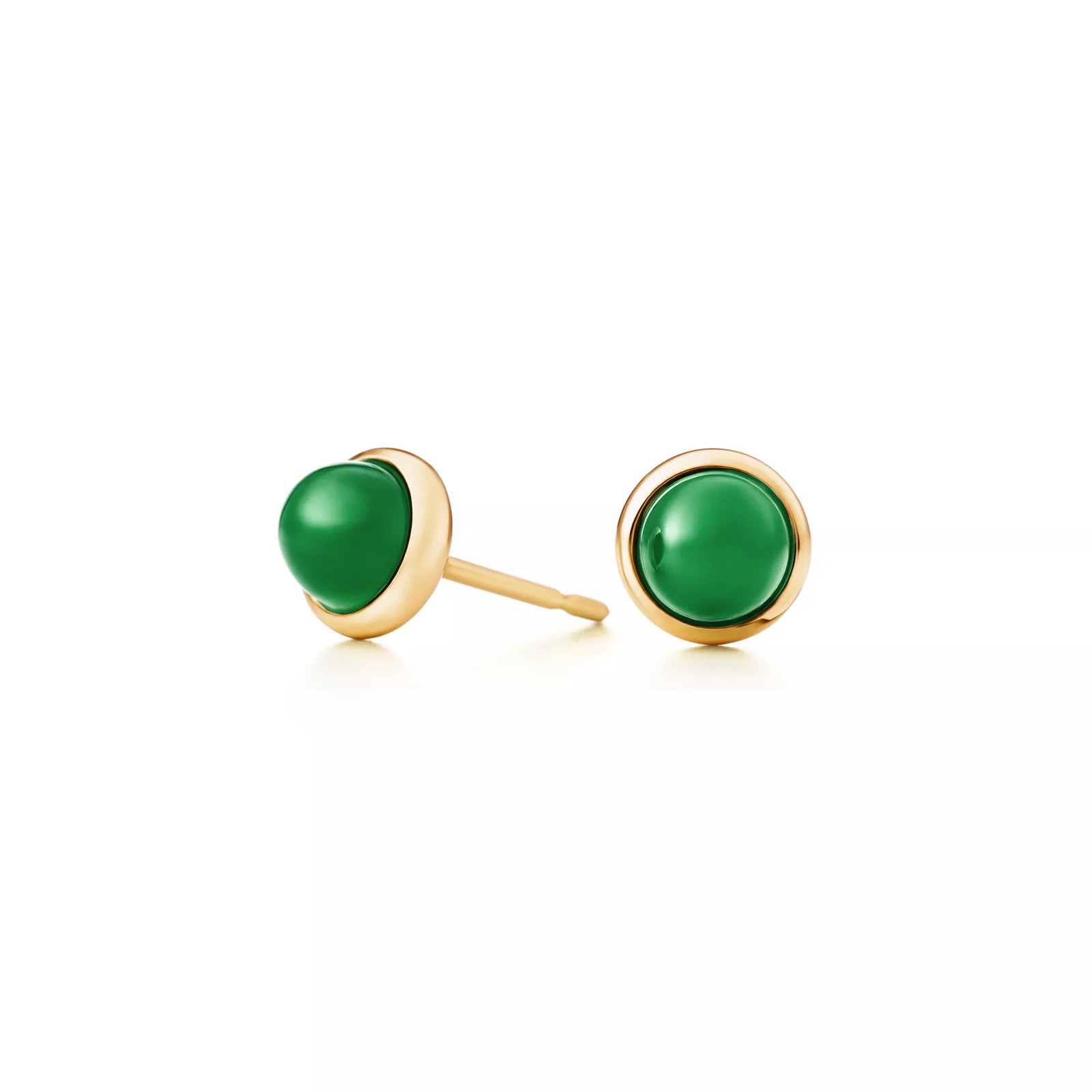 Cabochon Earrings in Yellow Gold with Green Nephrite Jade