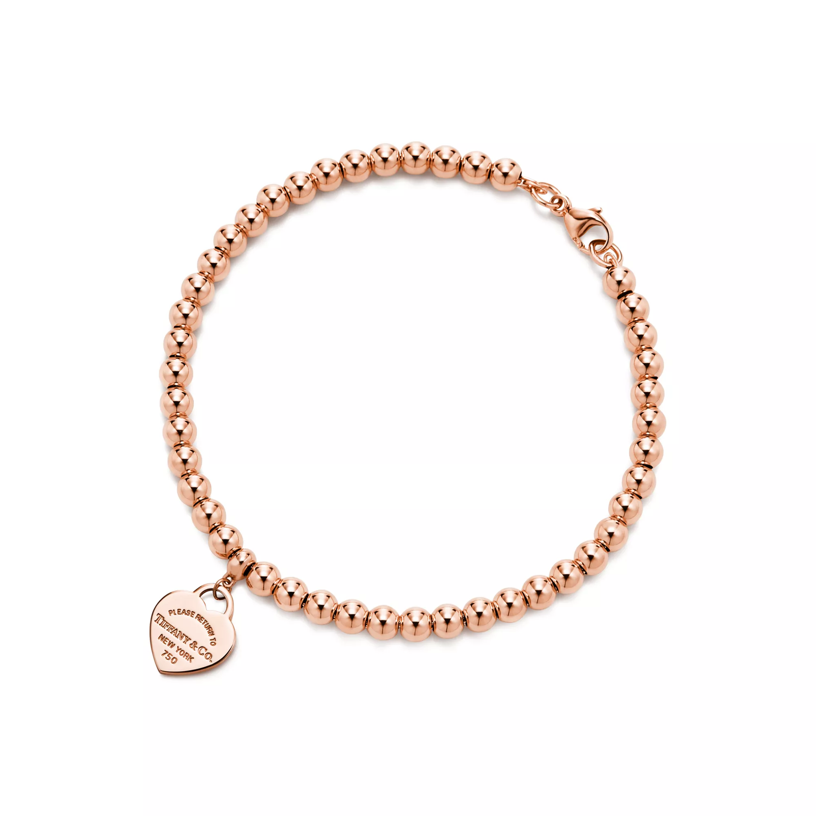 Heart Tag Bead Bracelet in Rose Gold, 4 mm