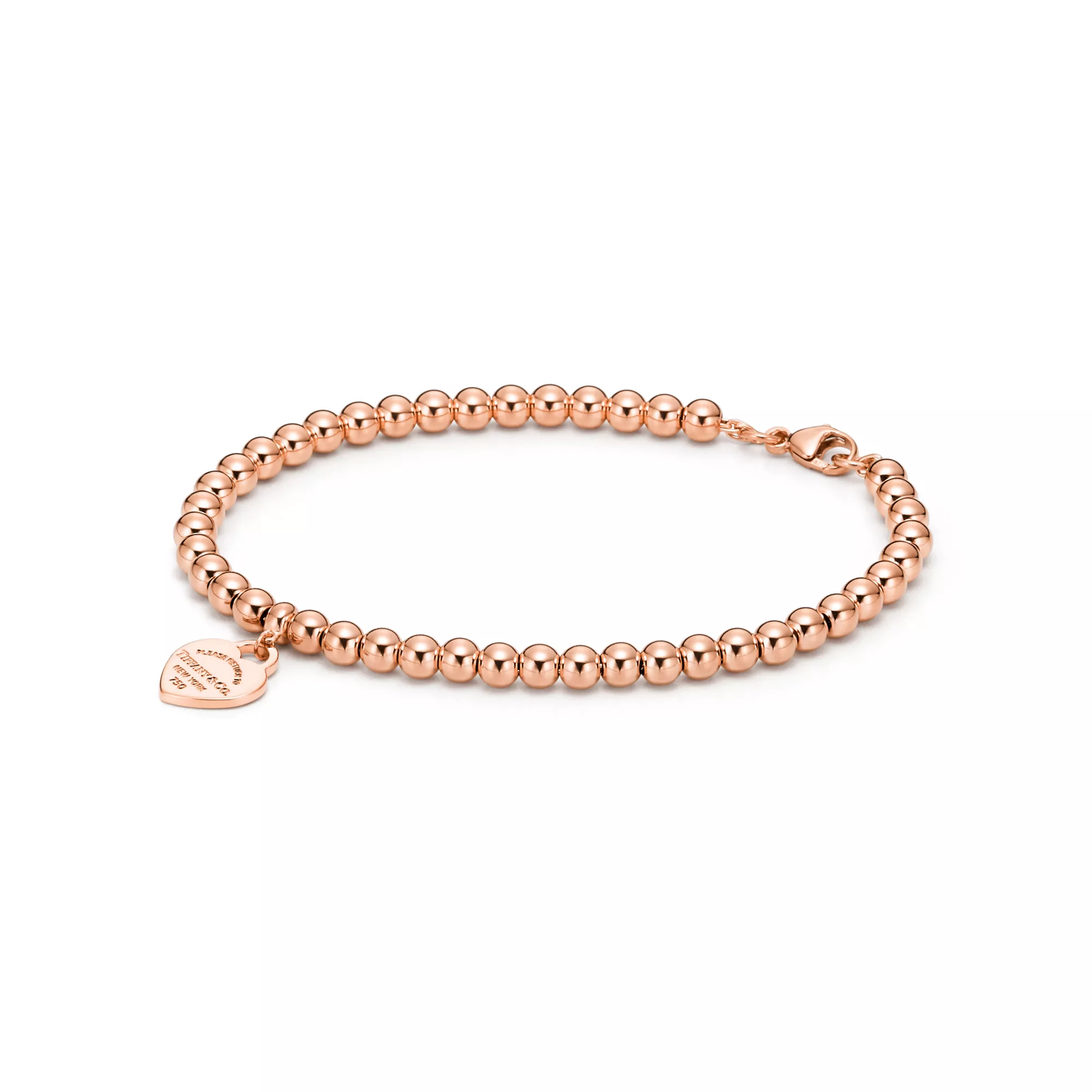 Heart Tag Bead Bracelet in Rose Gold, 4 mm