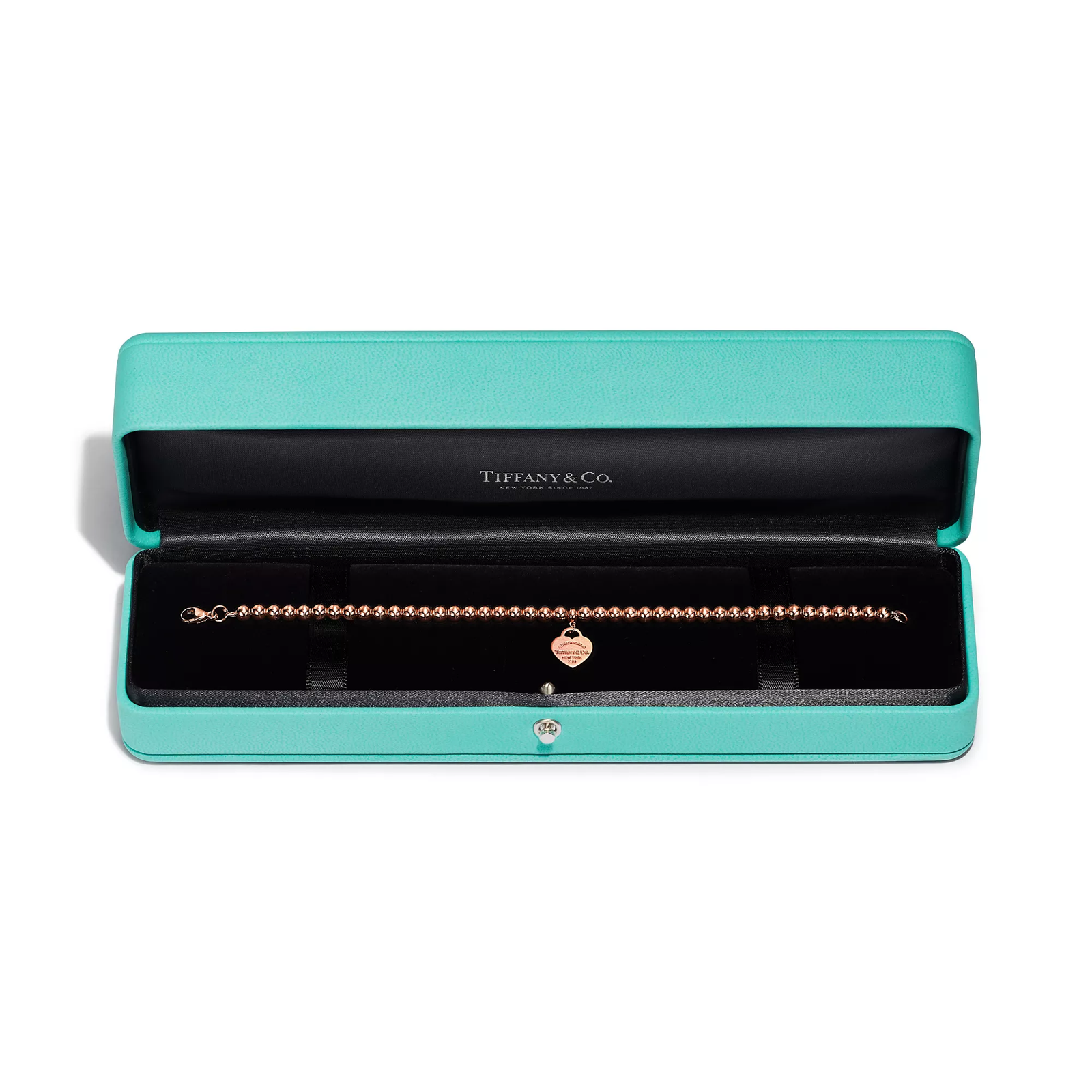 Heart Tag Bead Bracelet in Rose Gold, 4 mm