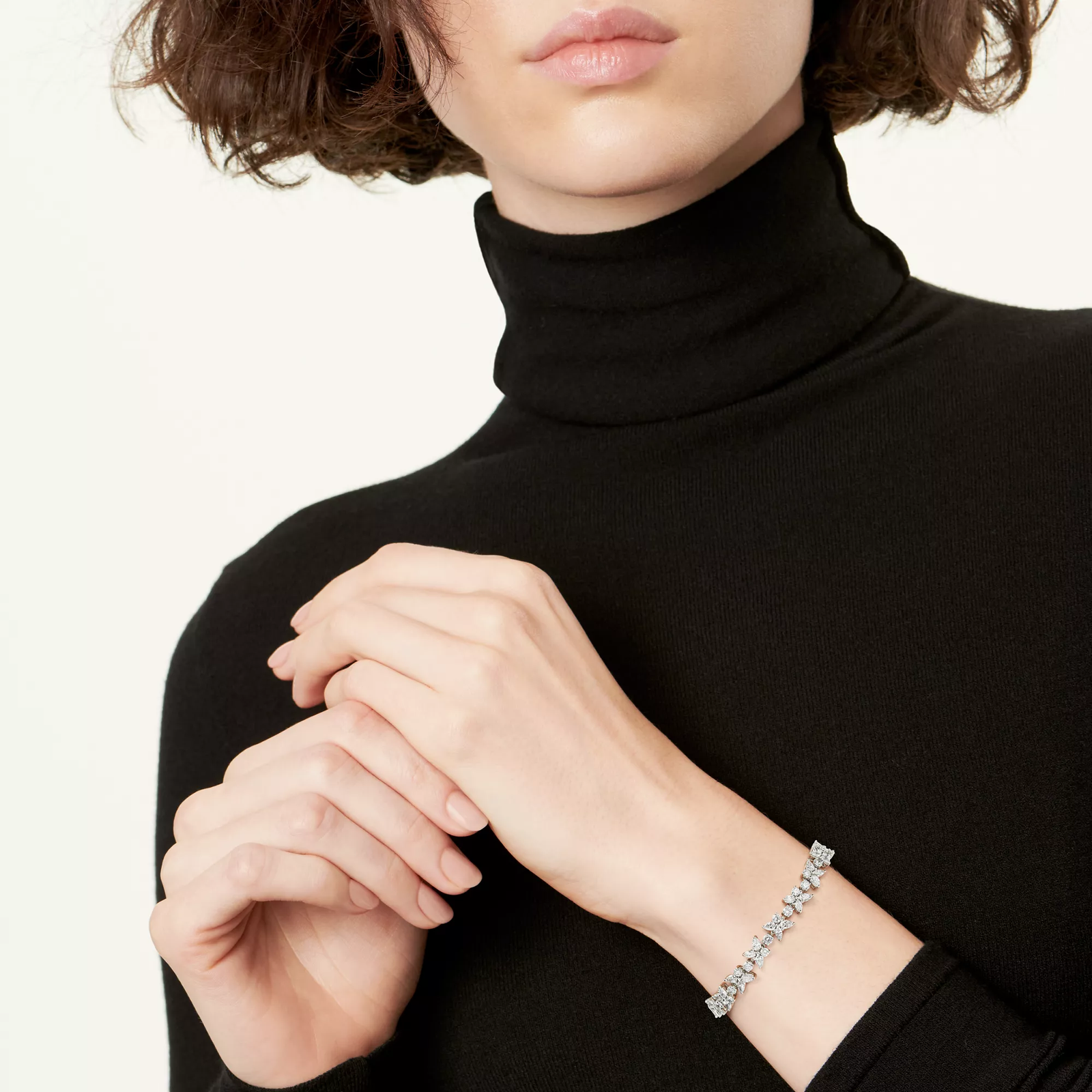 Cluster Tennis Bracelet in Platinum with Diamonds