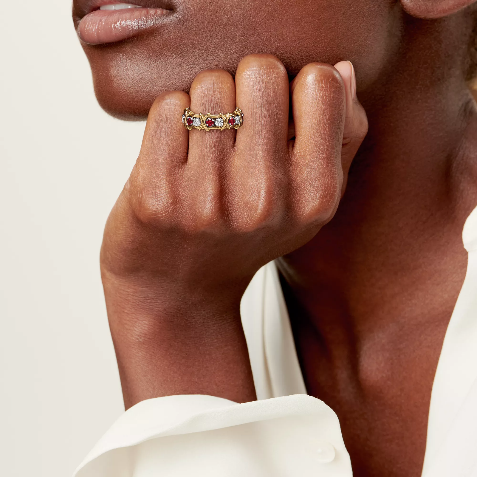 Ring in Yellow Gold & Platinum with Diamonds and Rubies