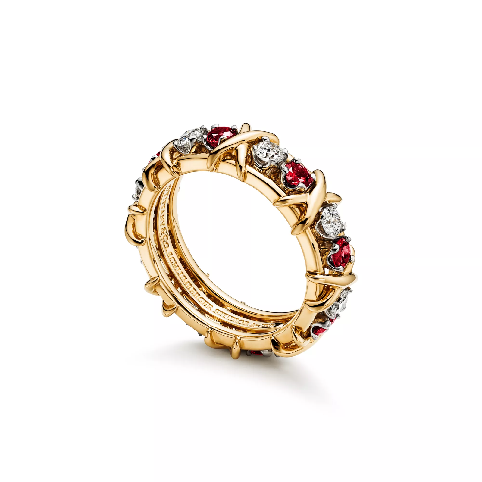 Ring in Yellow Gold & Platinum with Diamonds and Rubies