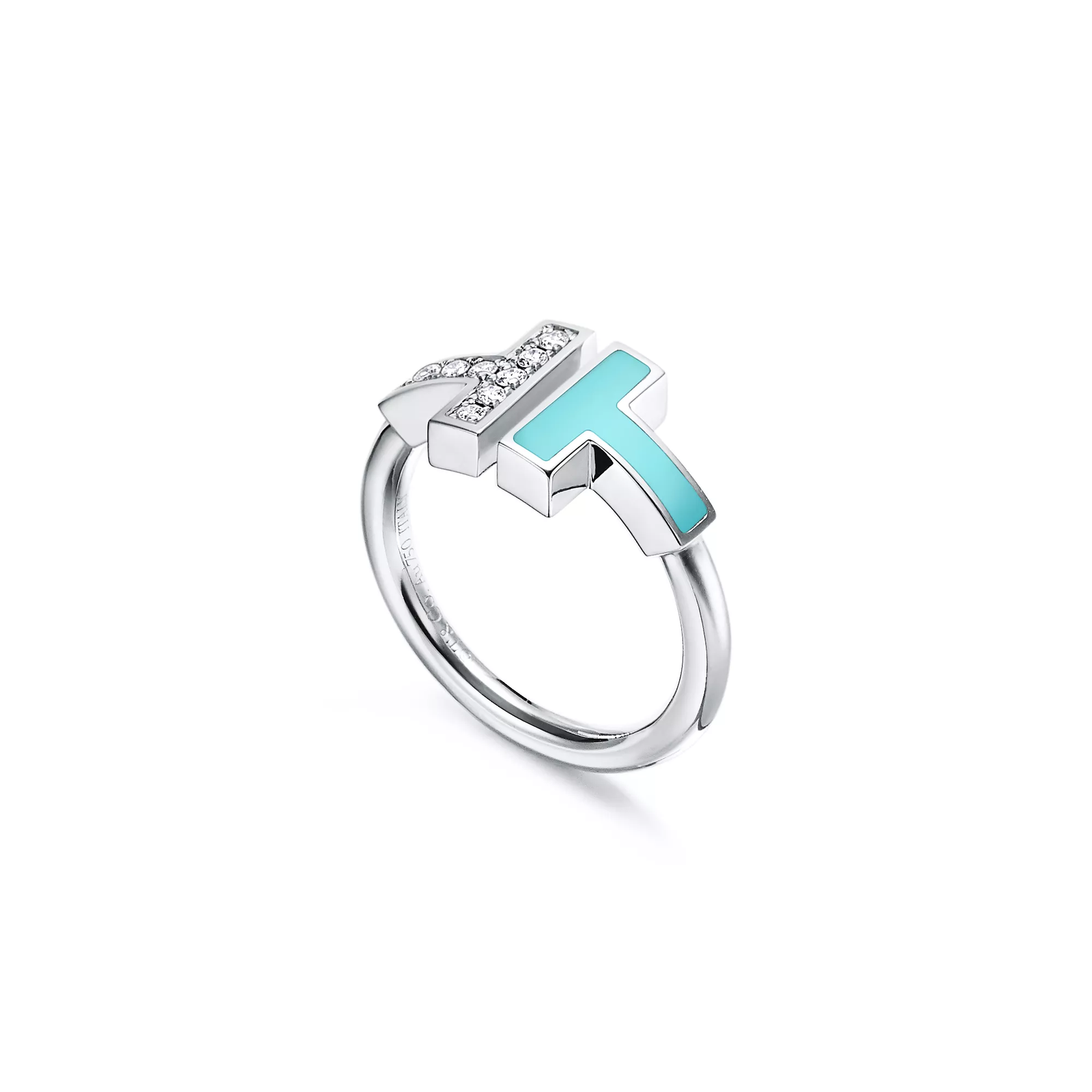Diamond and Turquoise Wire Ring in White Gold