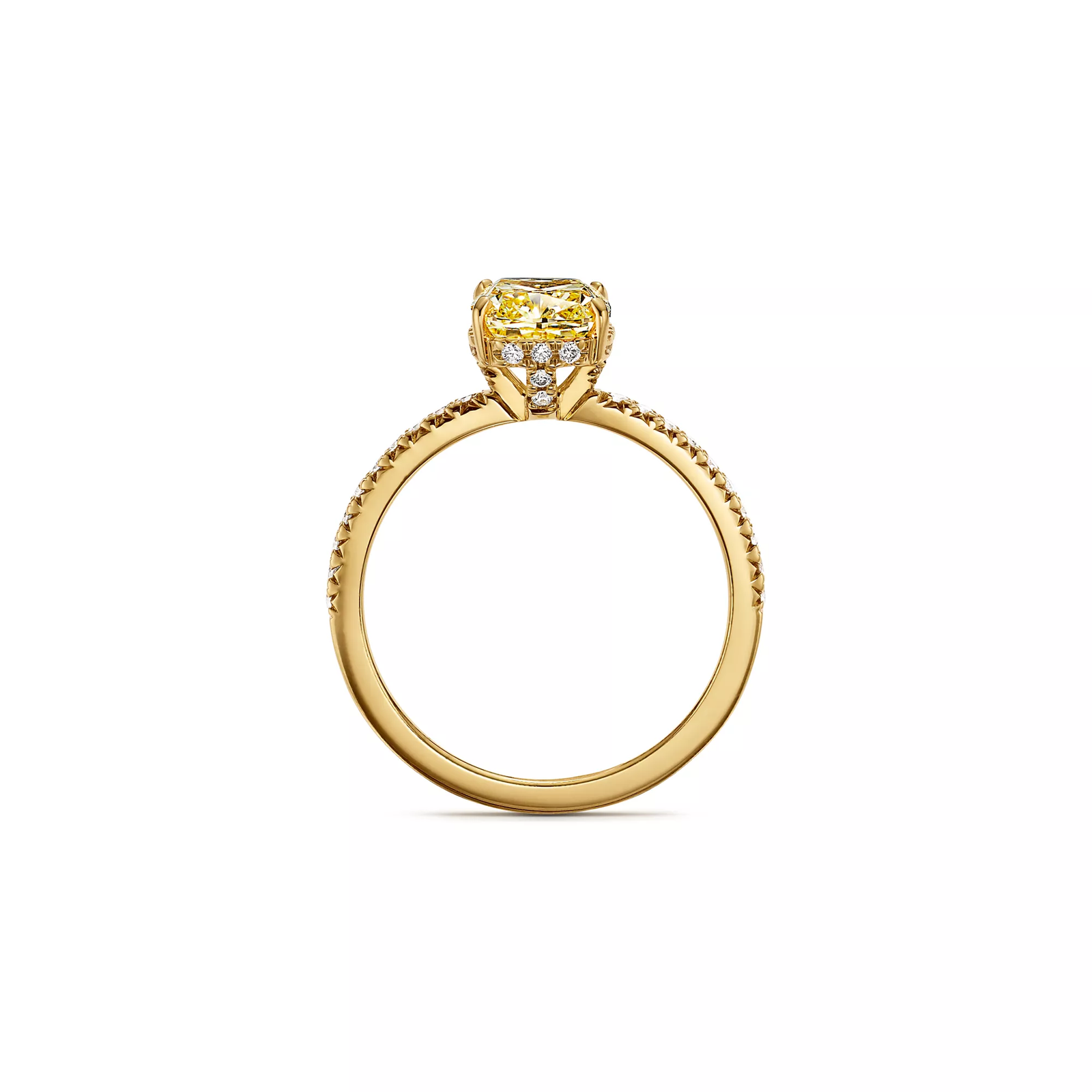 Engagement Ring with a Cushion-cut Yellow Diamond and an 18k Yellow Gold Diamond Band
