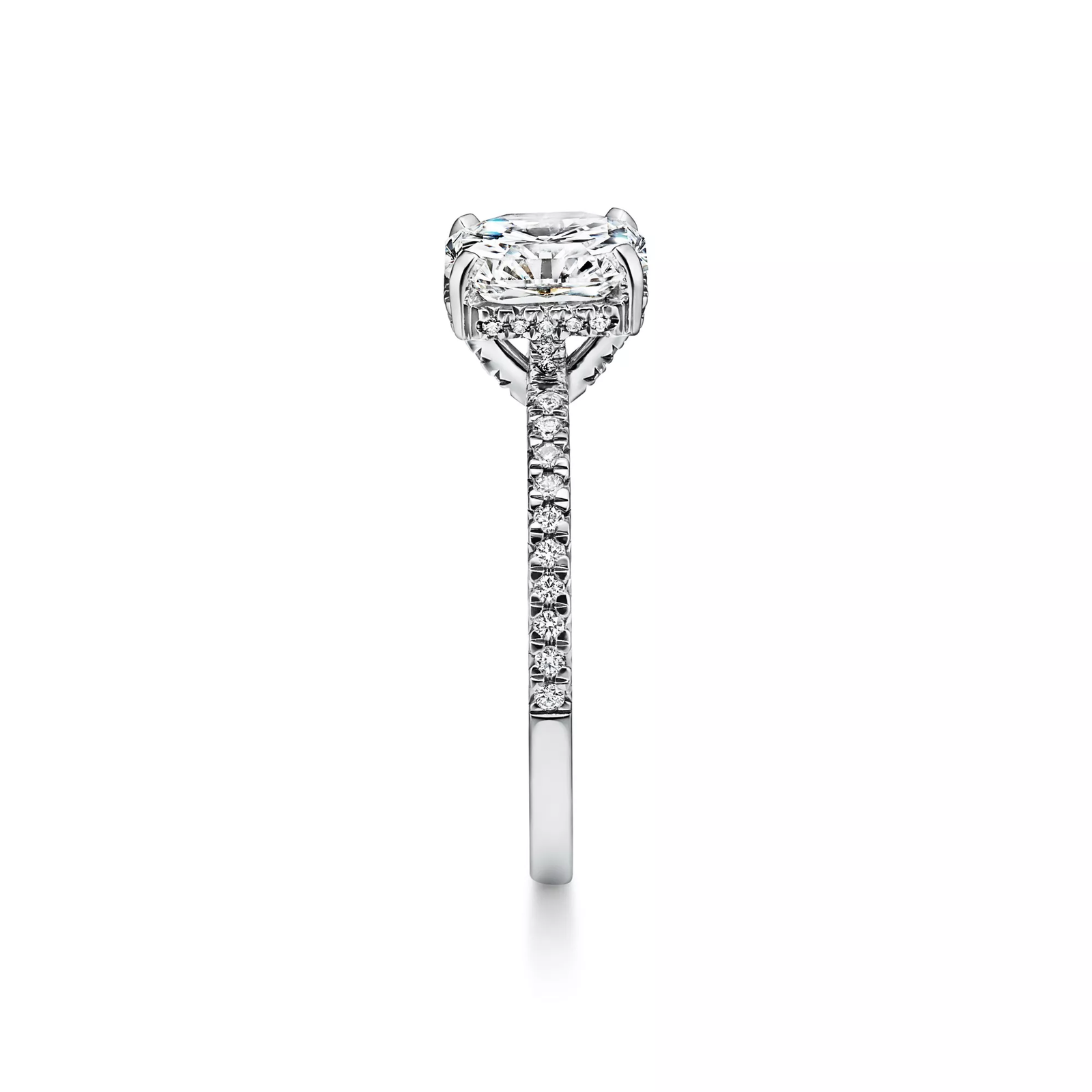Engagement Ring with a Tiffany True Diamond and a Platinum Diamond Band