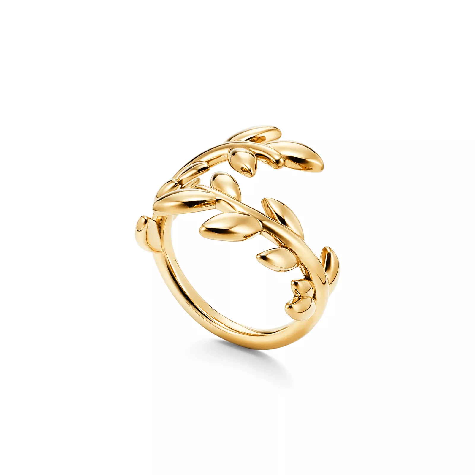 Olive Leaf Bypass Ring in Yellow Gold