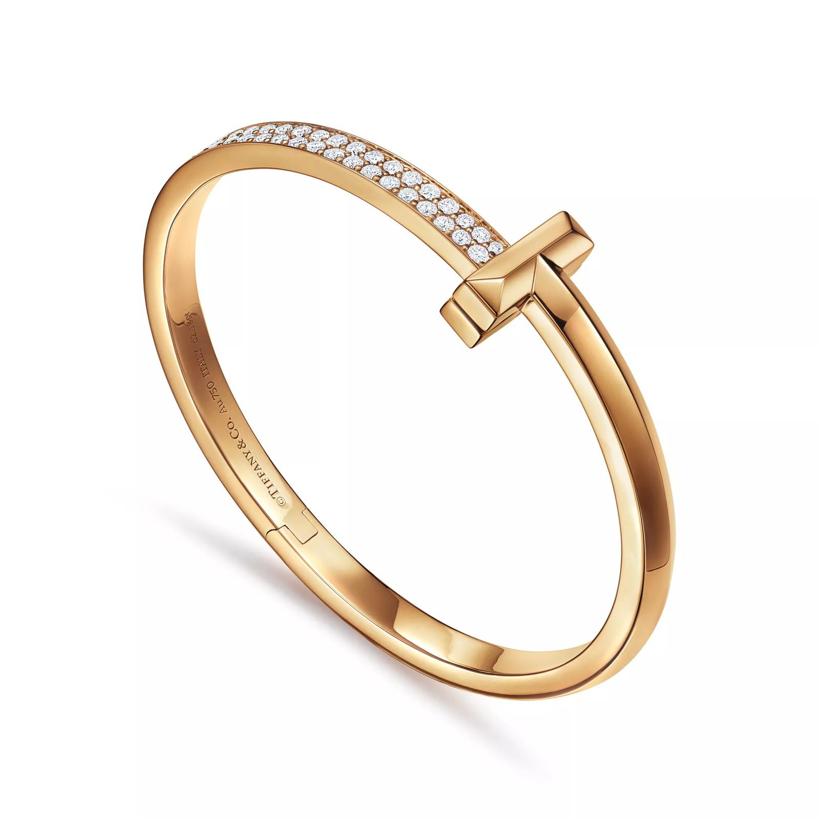 T1 Wide Diamond Hinged Bangle in Yellow Gold