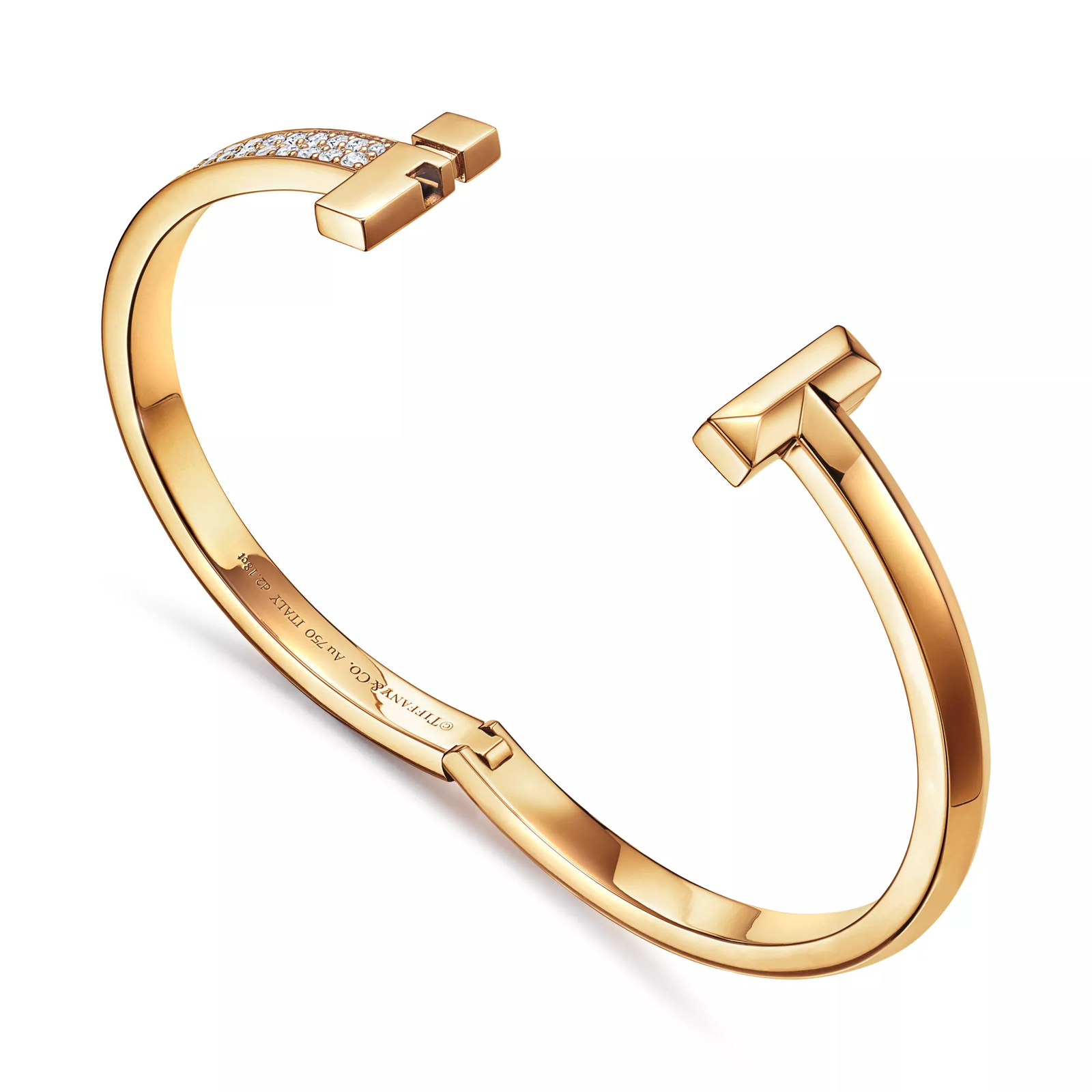 T1 Wide Diamond Hinged Bangle in Yellow Gold