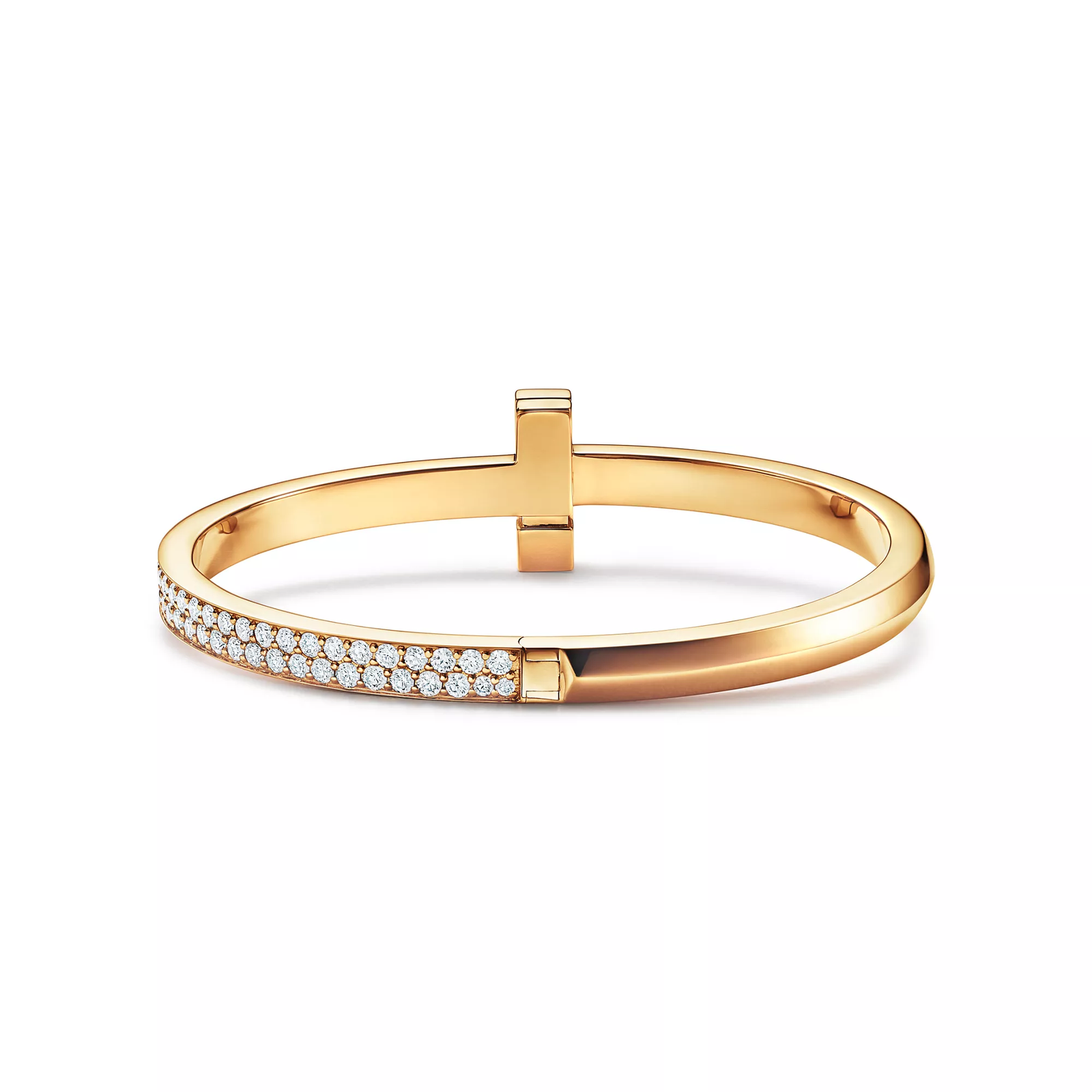 T1 Wide Diamond Hinged Bangle in Yellow Gold