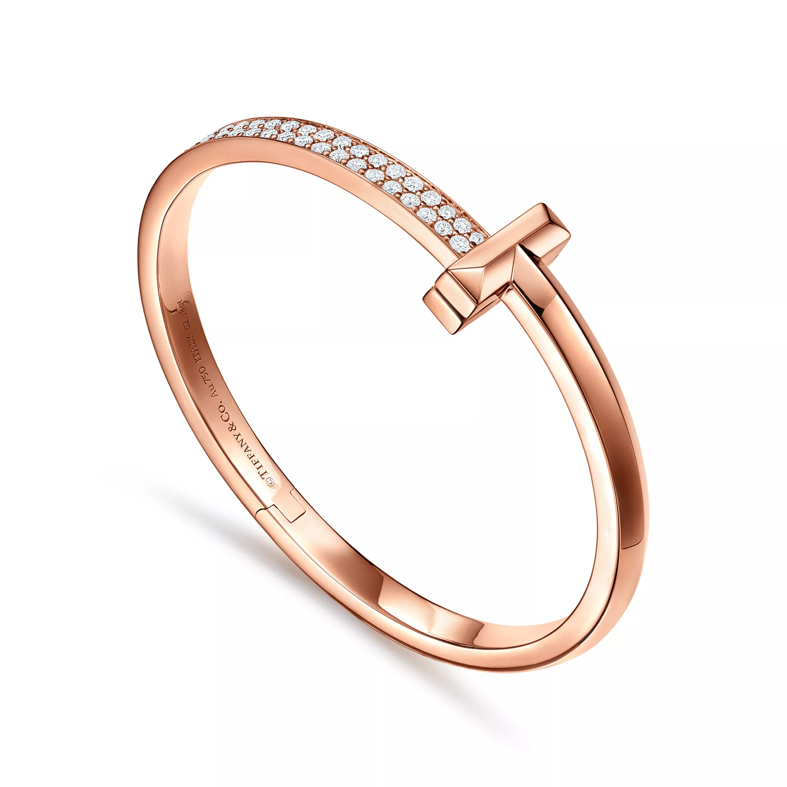 T1 Wide Diamond Hinged Bangle in Rose Gold