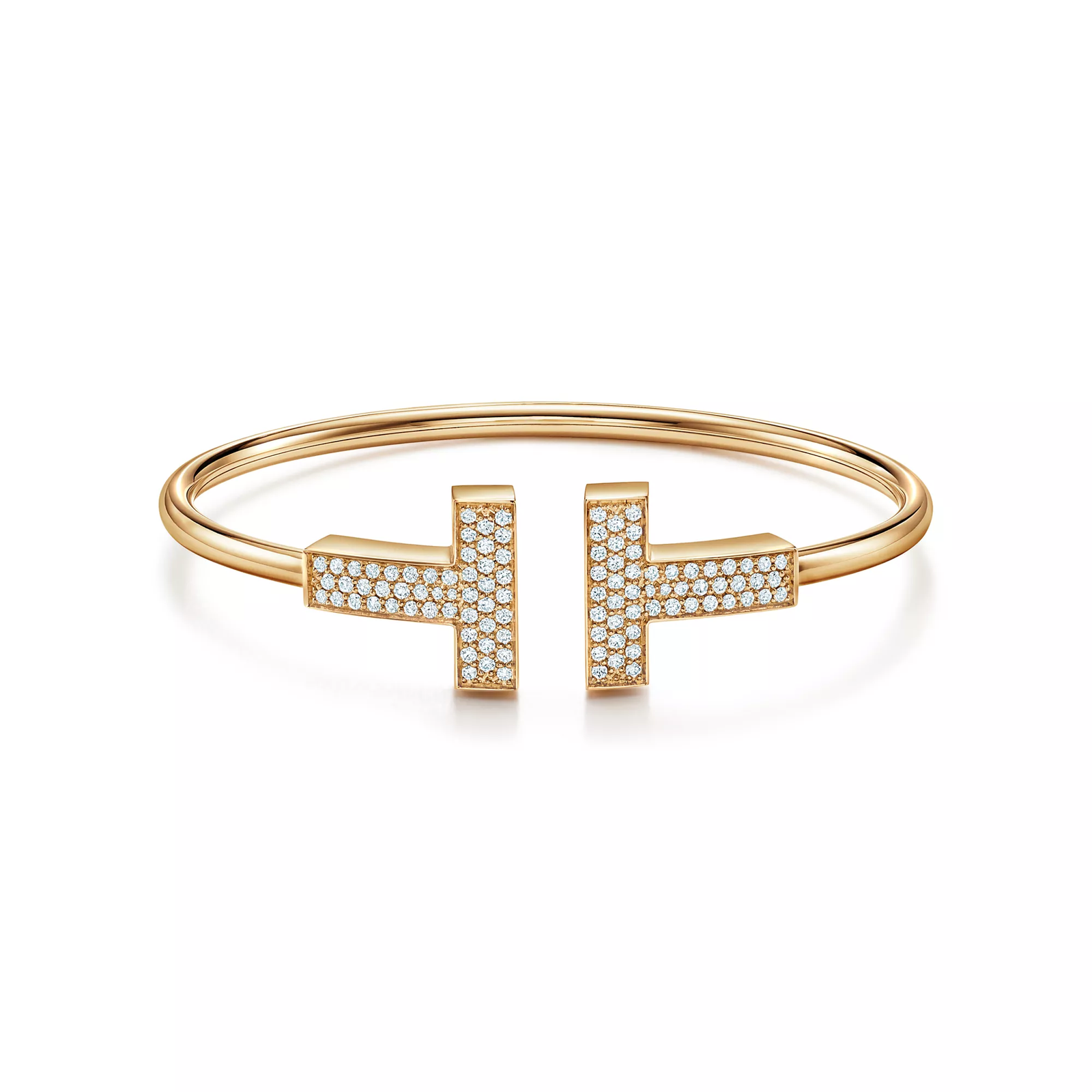 Wide Diamond Wire Bracelet in Yellow Gold