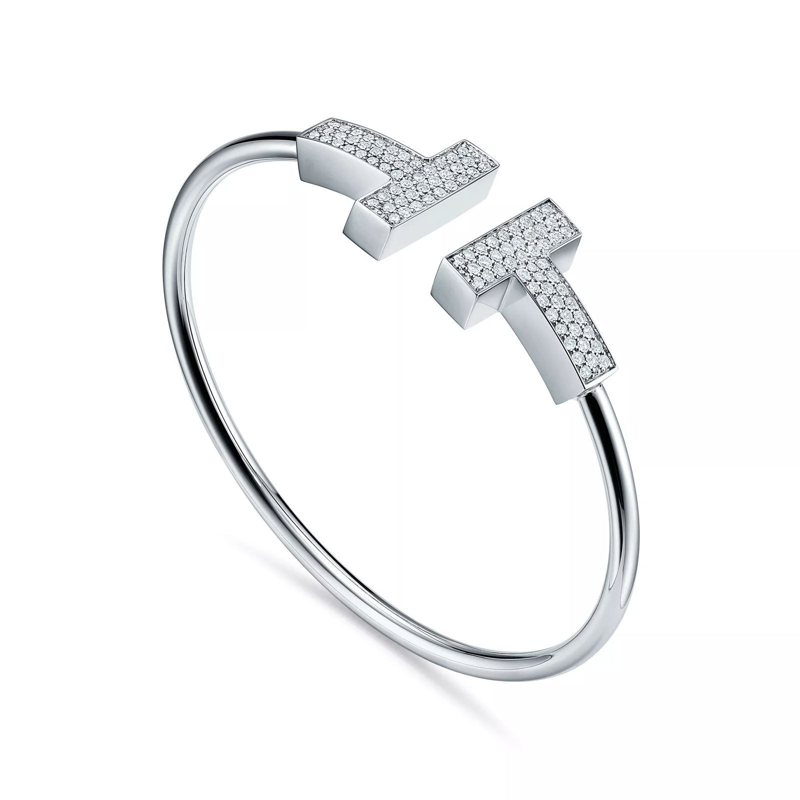 Wide Diamond Wire Bracelet in White Gold