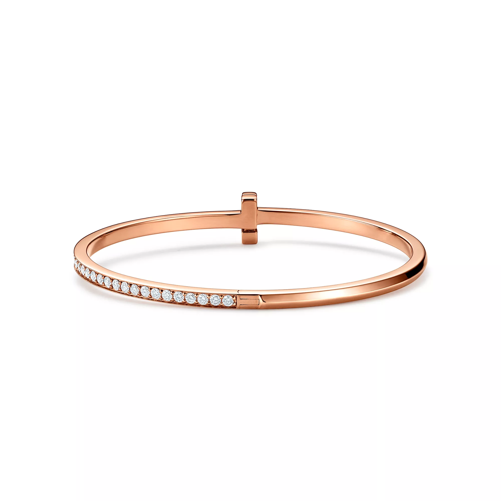 T1 Narrow Diamond Hinged Bangle in Rose Gold