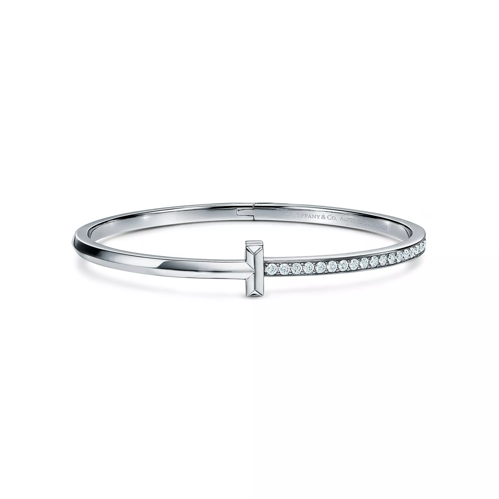 T1 Narrow Diamond Hinged Bangle in White Gold