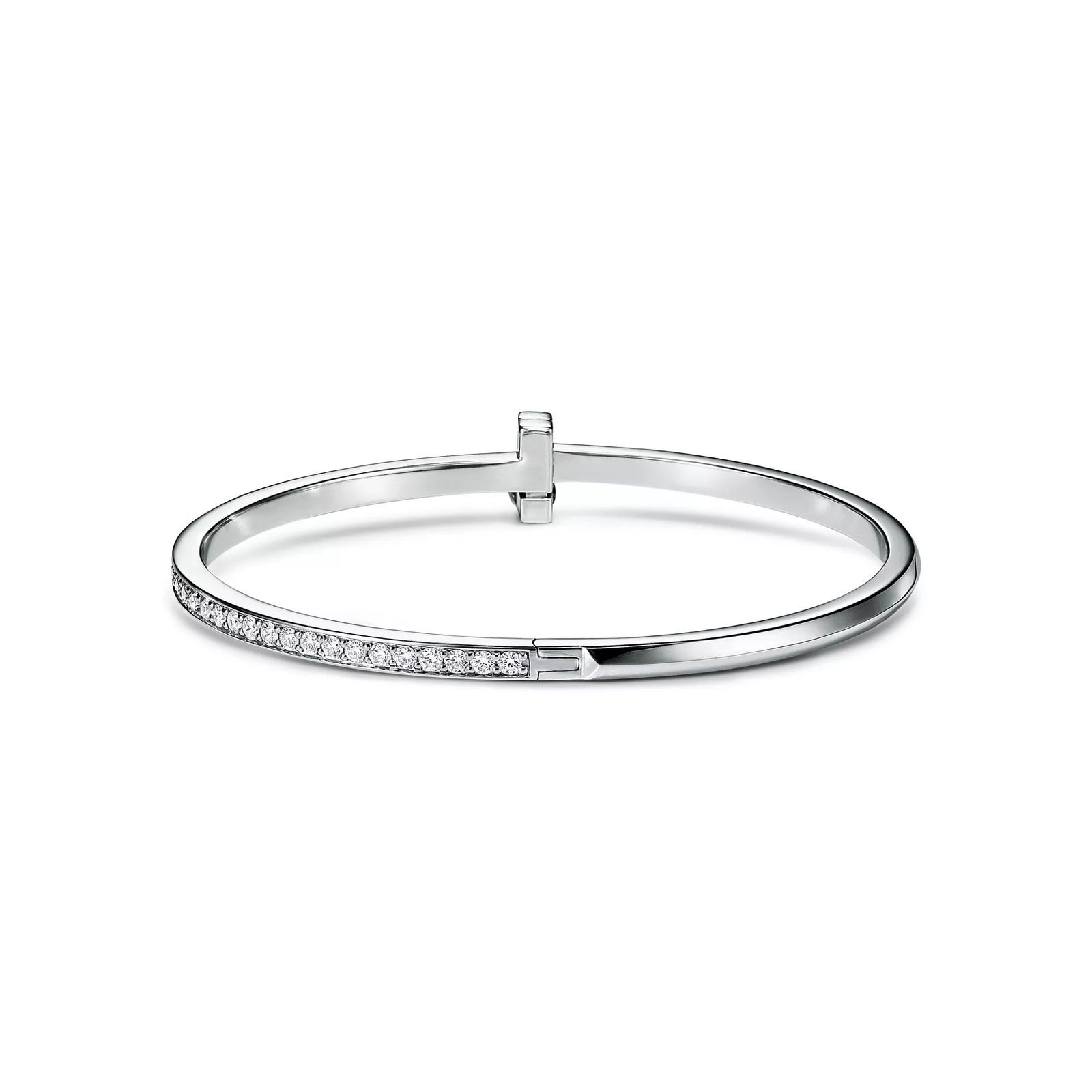 T1 Narrow Diamond Hinged Bangle in White Gold