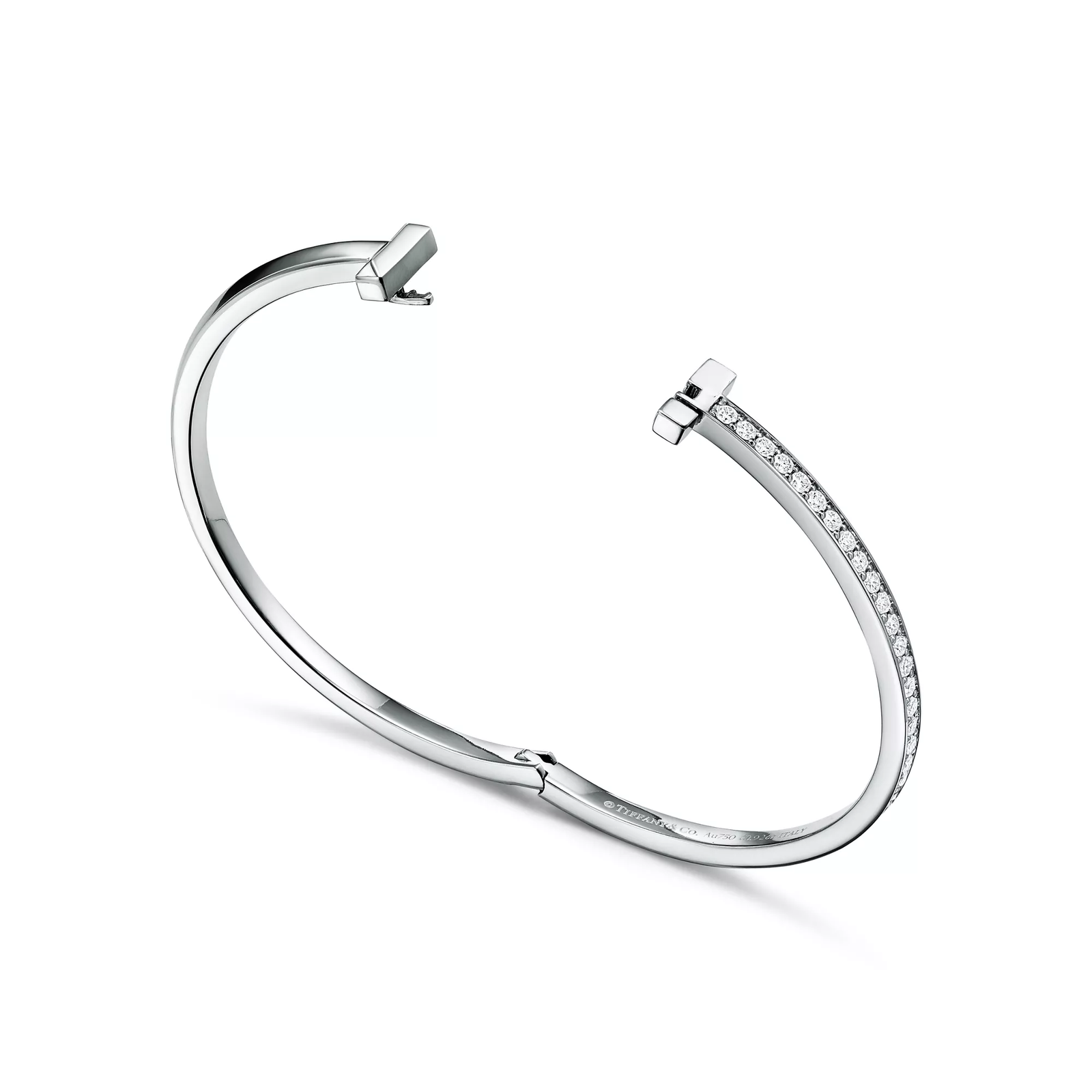 T1 Narrow Diamond Hinged Bangle in White Gold