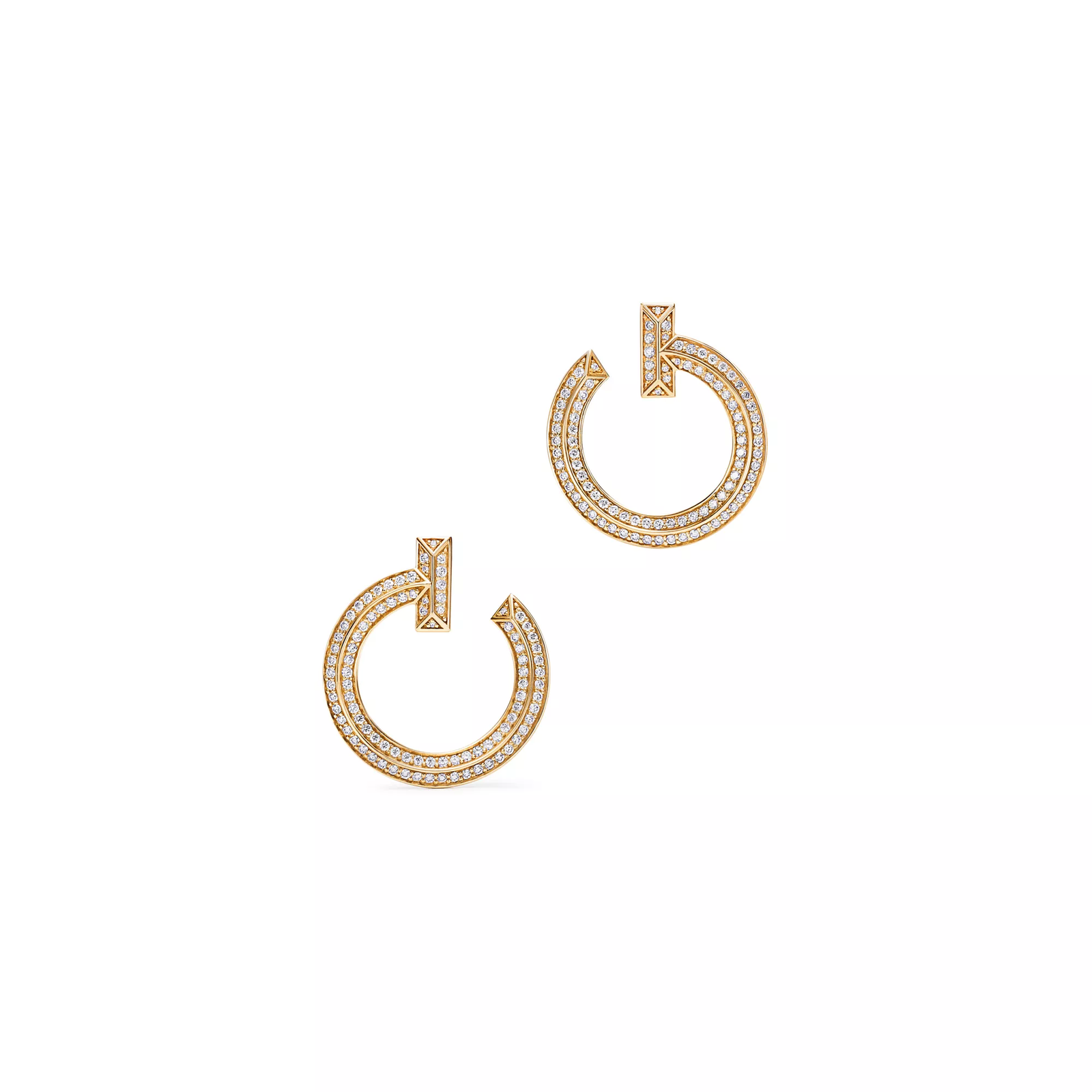 T1 Open Hoop Earrings in Gold with Diamonds
